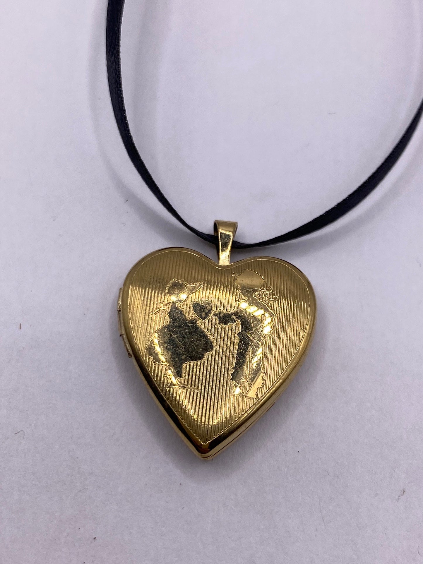 Vintage Gold Locket | Tiny Heart 9k Gold Filled Pendant Photo Memory Charm Engraved Sweethearts | Choker Necklace