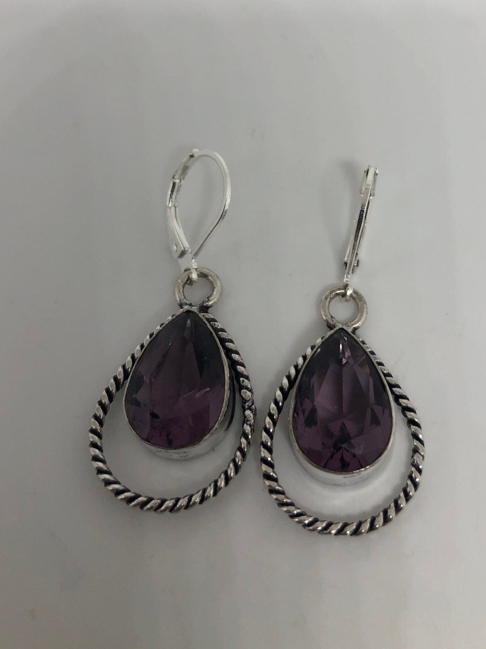 Vintage Sterling Silver Purple Amethyst Lever Back Earrings