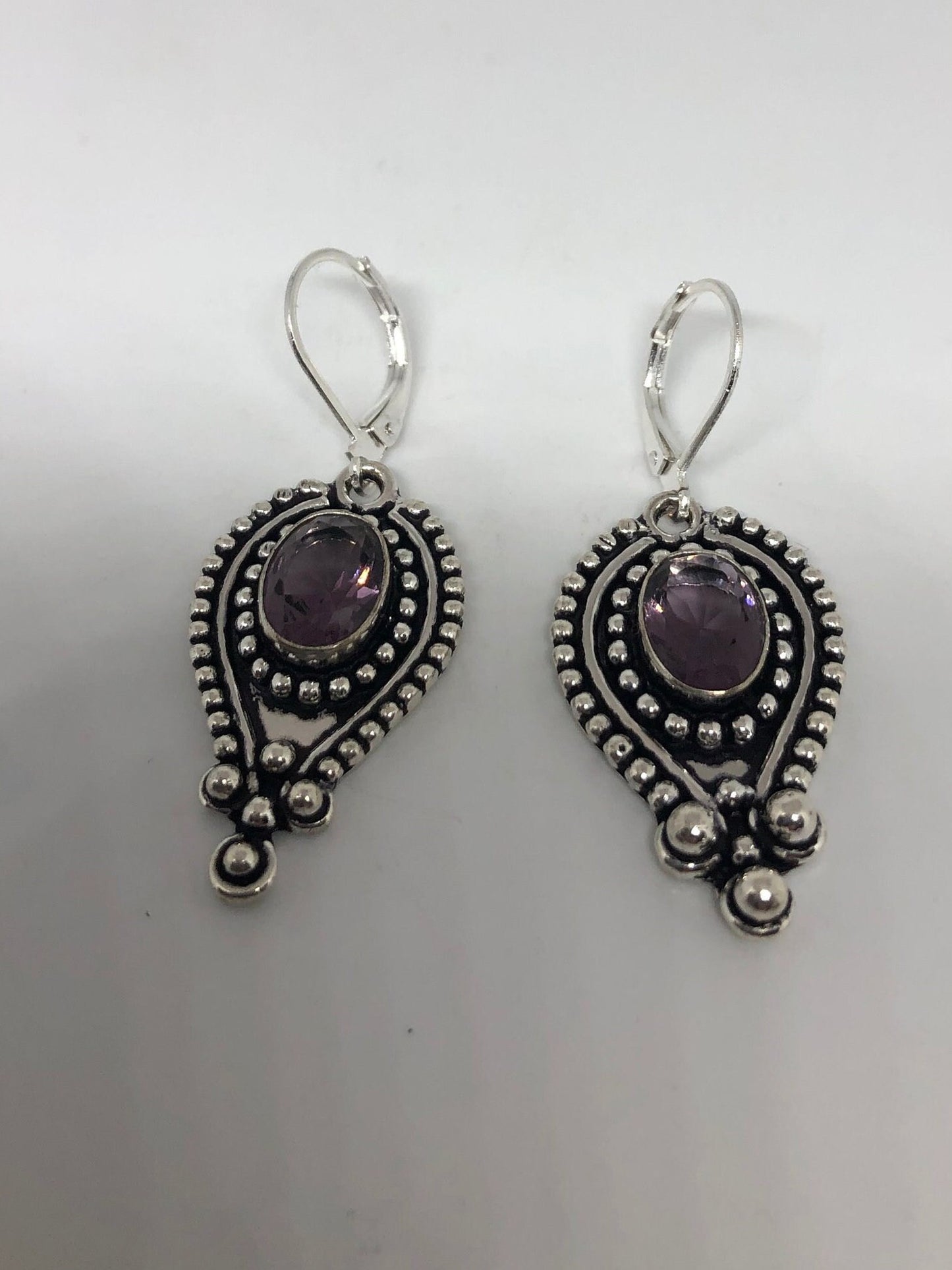 Vintage Sterling Silver Purple Amethyst Lever Back Earrings