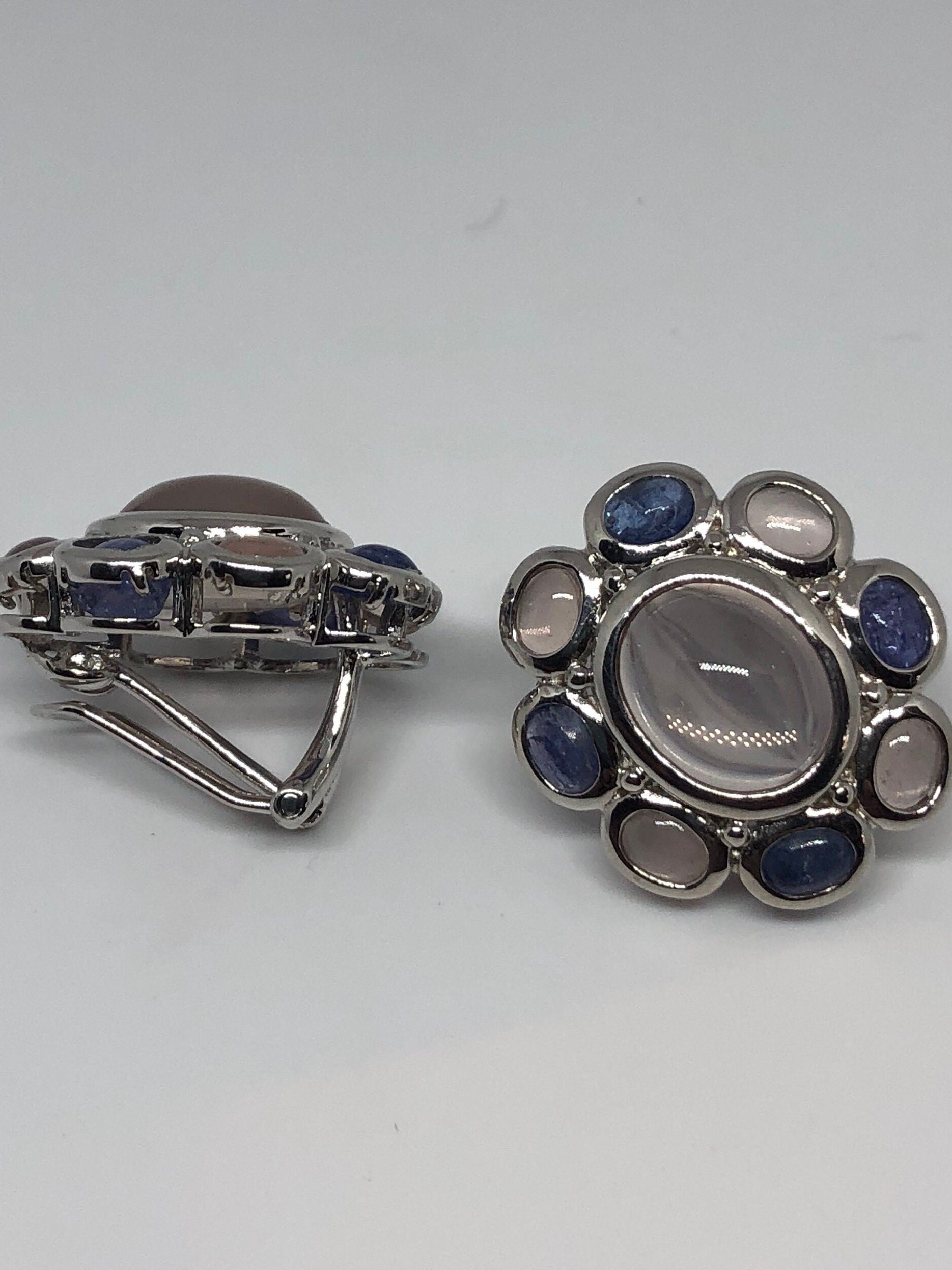 Vintage Rose Quartz 925 Sterling Silver button Earrings