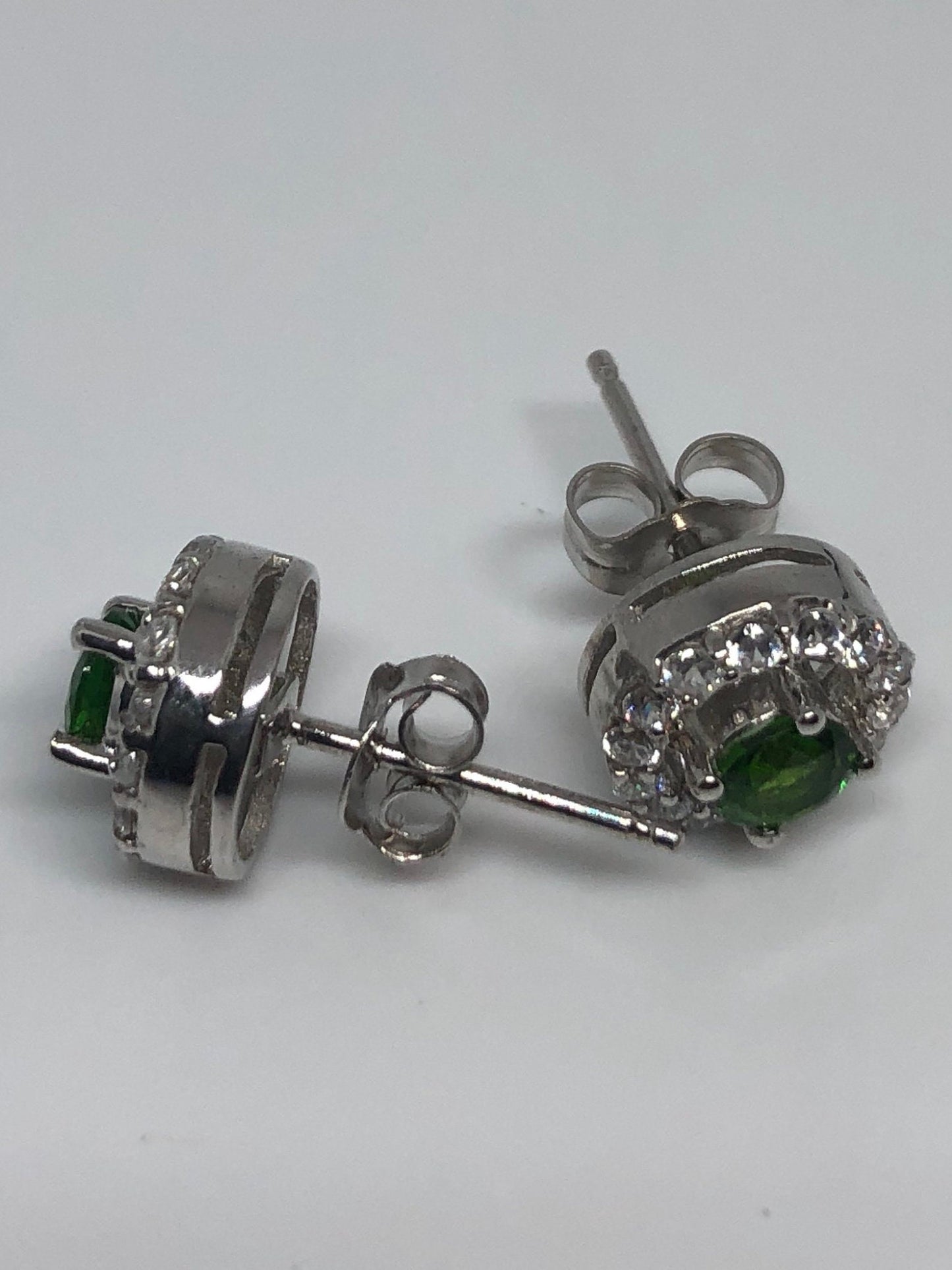 Vintage Green 925 Sterling Silver Green Chrome Diopside post button Earrings