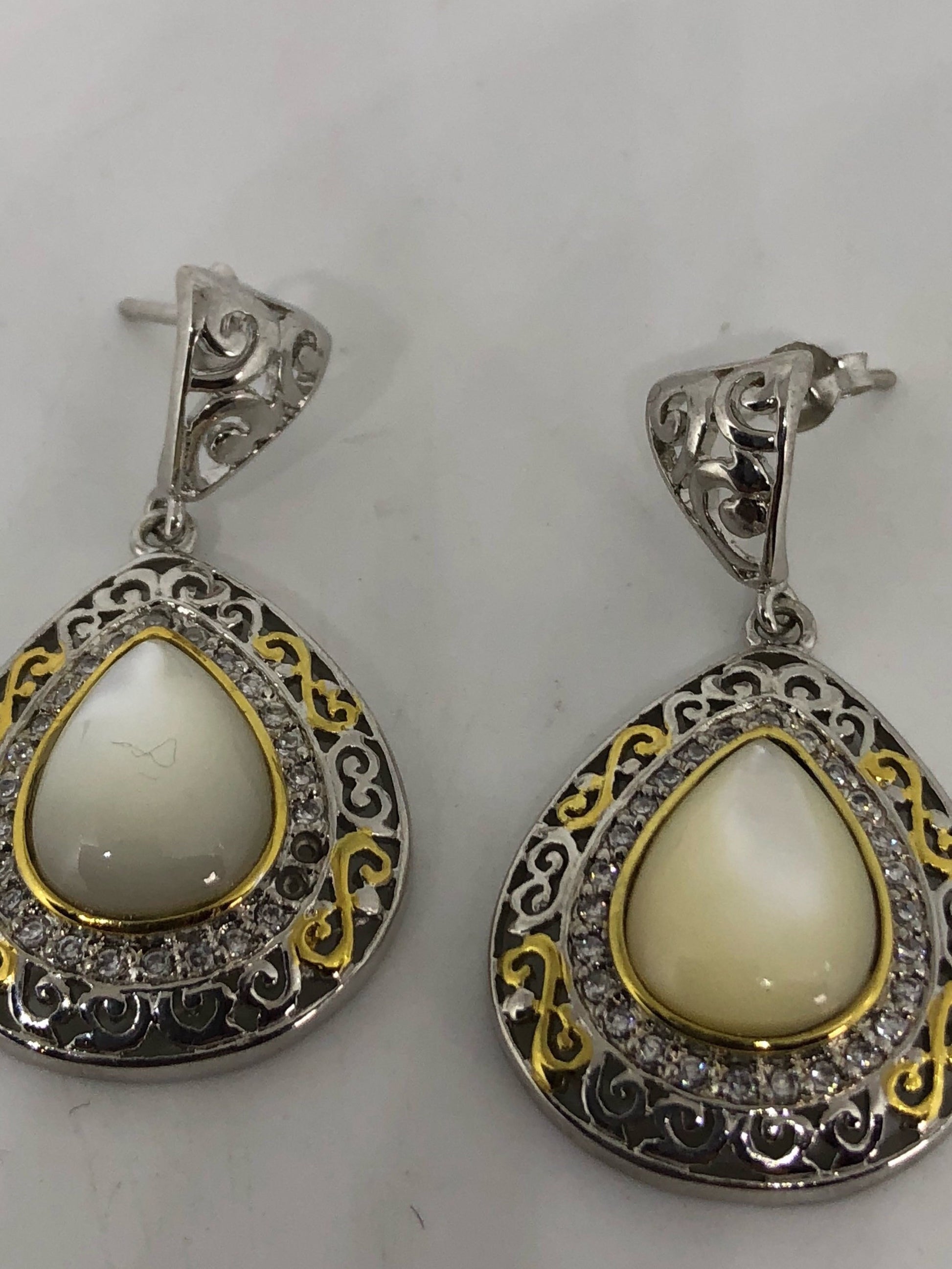 Vintage Mother of Pearl 925 Sterling Silver Dangle Chadelier Earrings