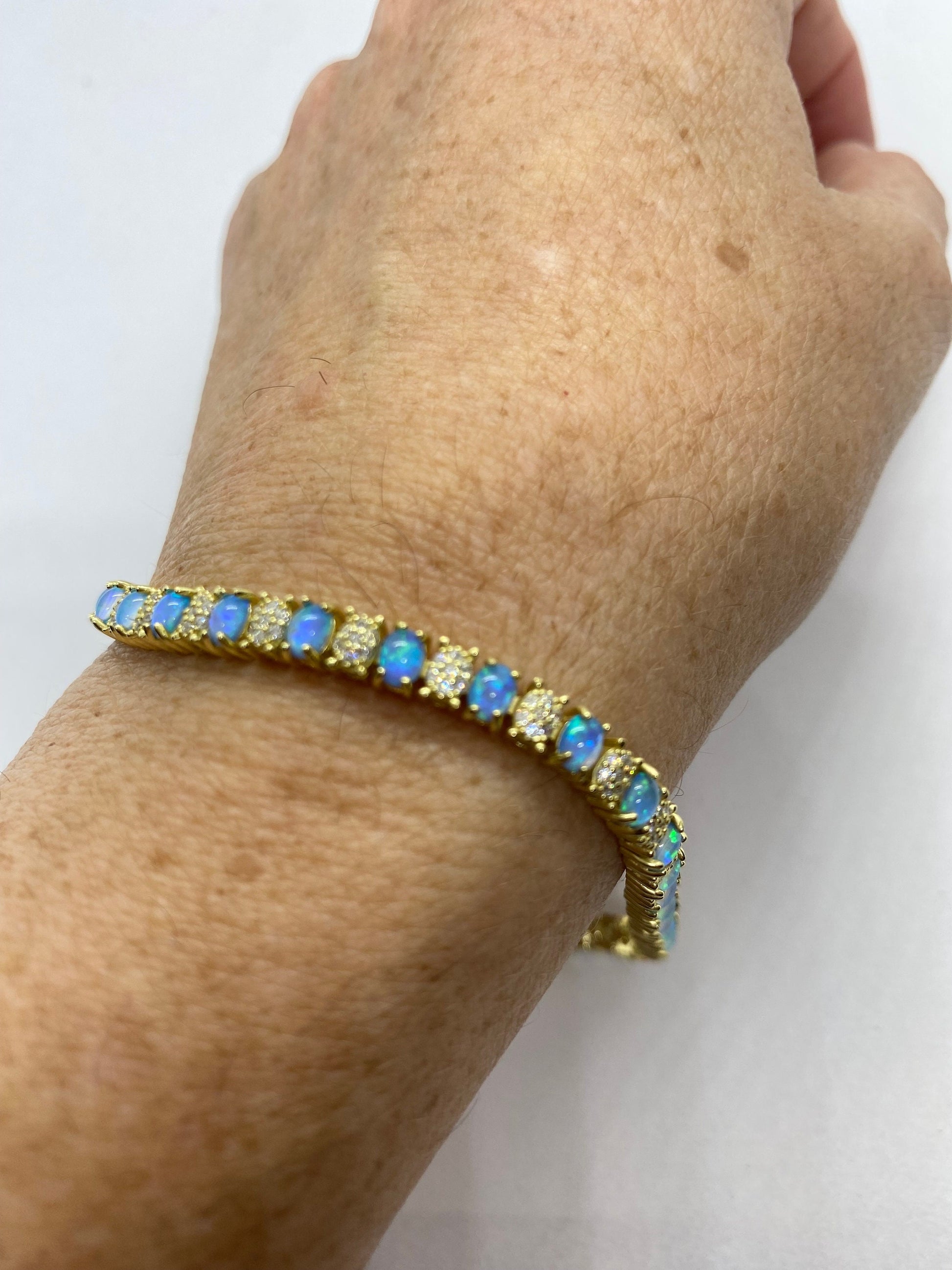 Vintage Blue Fire Opal Bracelet Golden 925 Sterling Silver