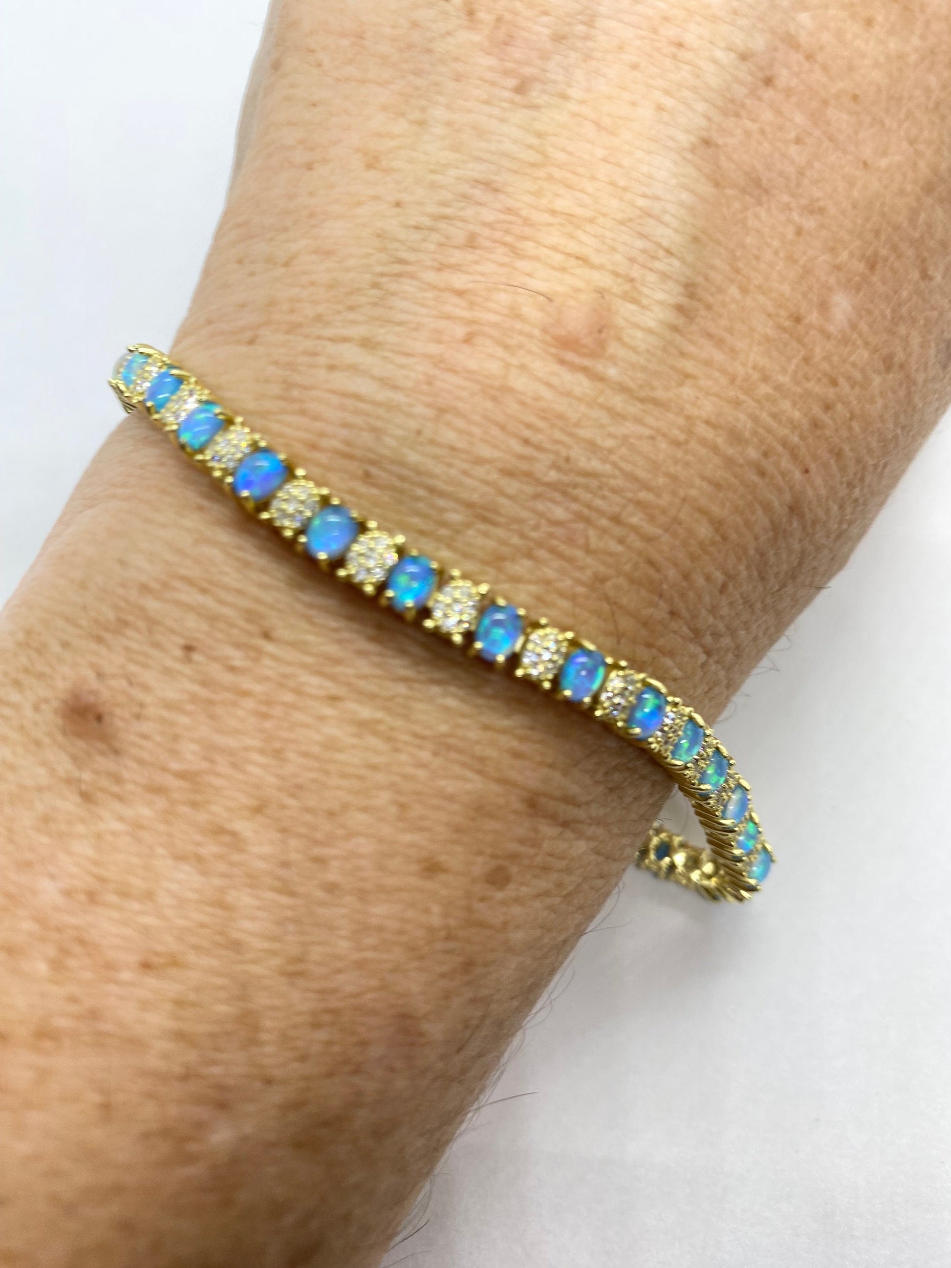 Vintage Blue Fire Opal Bracelet Golden 925 Sterling Silver