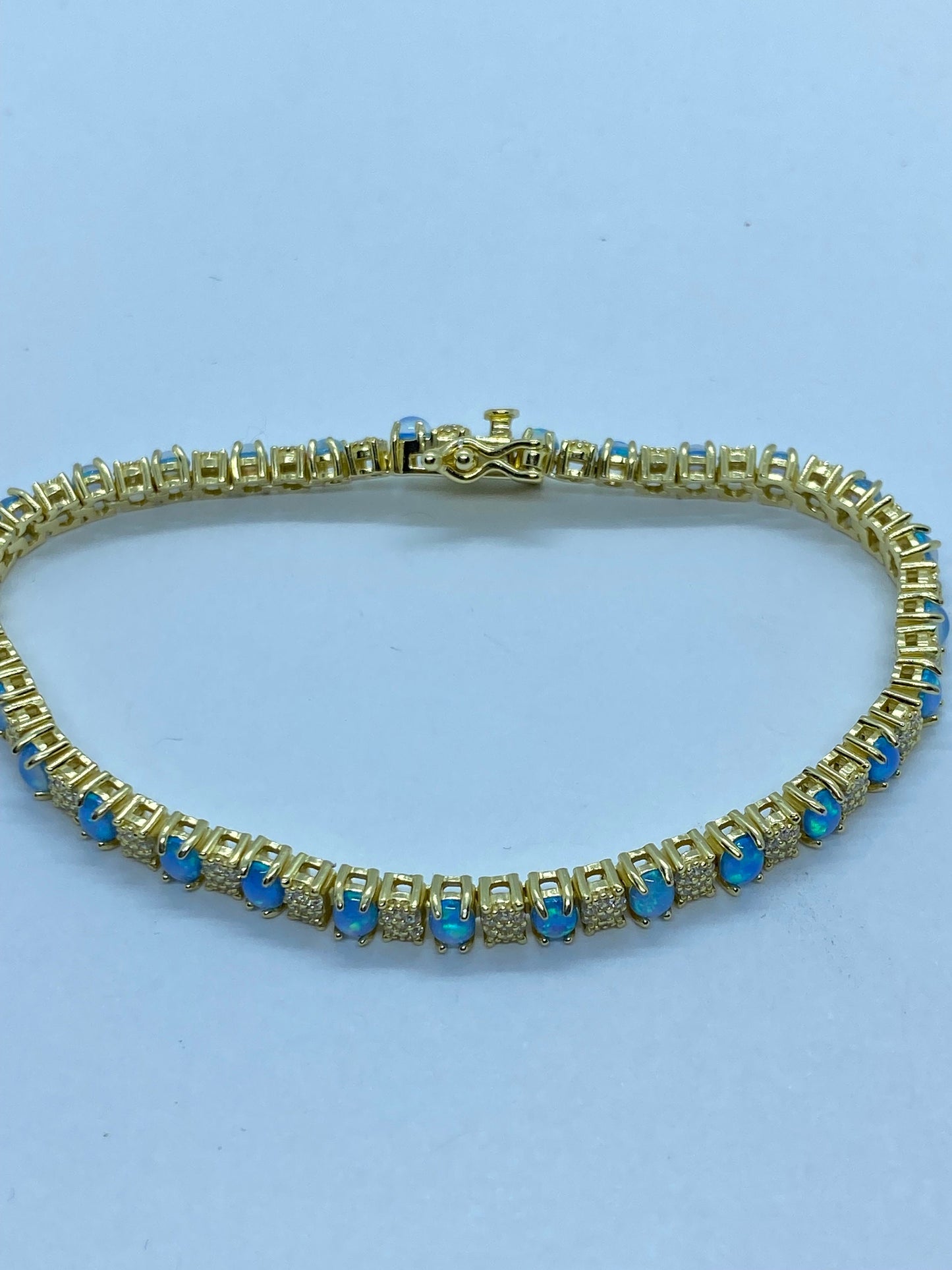 Vintage Blue Fire Opal Bracelet Golden 925 Sterling Silver