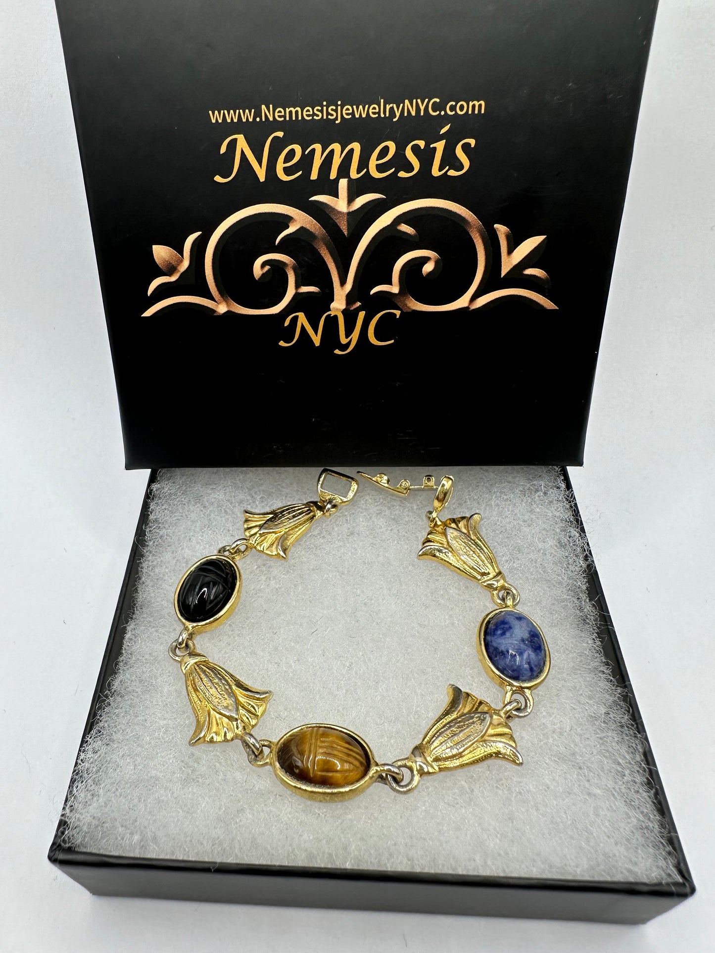 Vintage Scarab Bracelet Gold filled Carved Gemstones