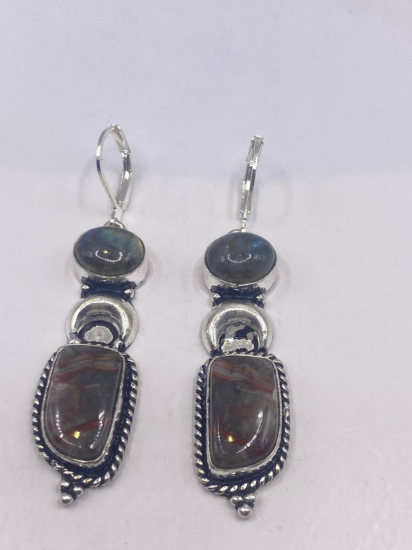 Vintage Labradorite Silver Dangle Earrings