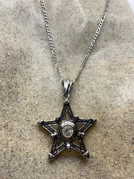 Vintage Pentacle Star Choker Pendant Necklace Silver Stainless Steel