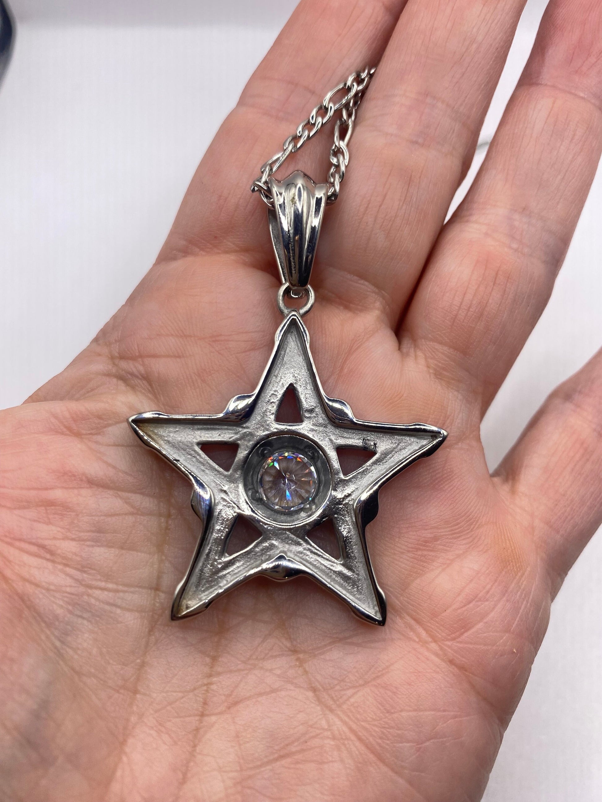 Vintage Pentacle Star Choker Pendant Necklace Silver Stainless Steel