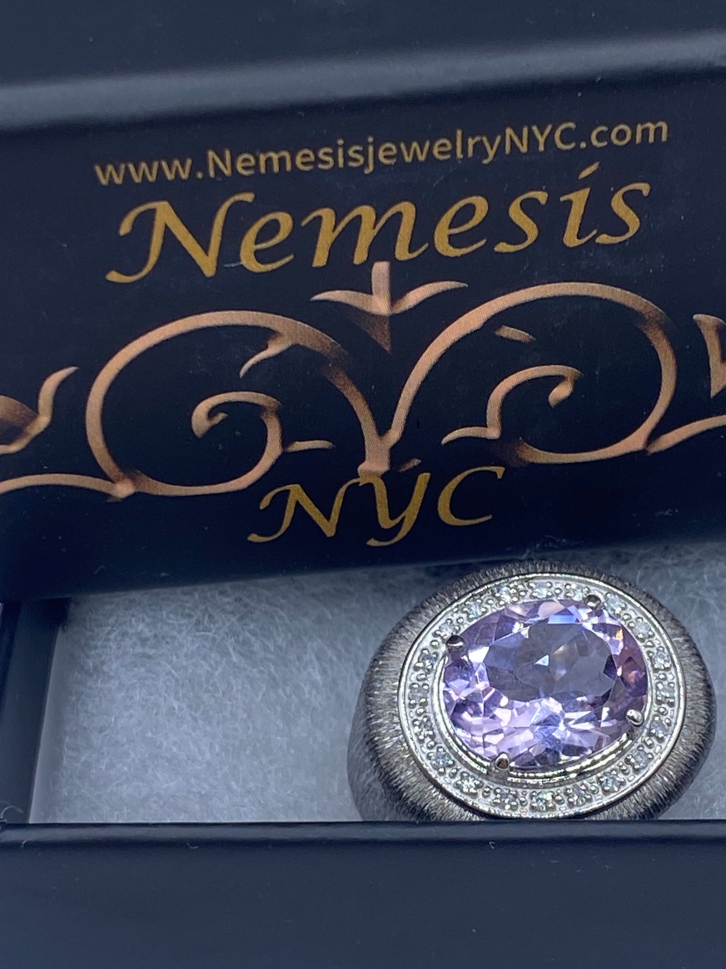 Vintage Purple Amethyst and Diamond Ring Deco Silver Stainless Steel Size 7