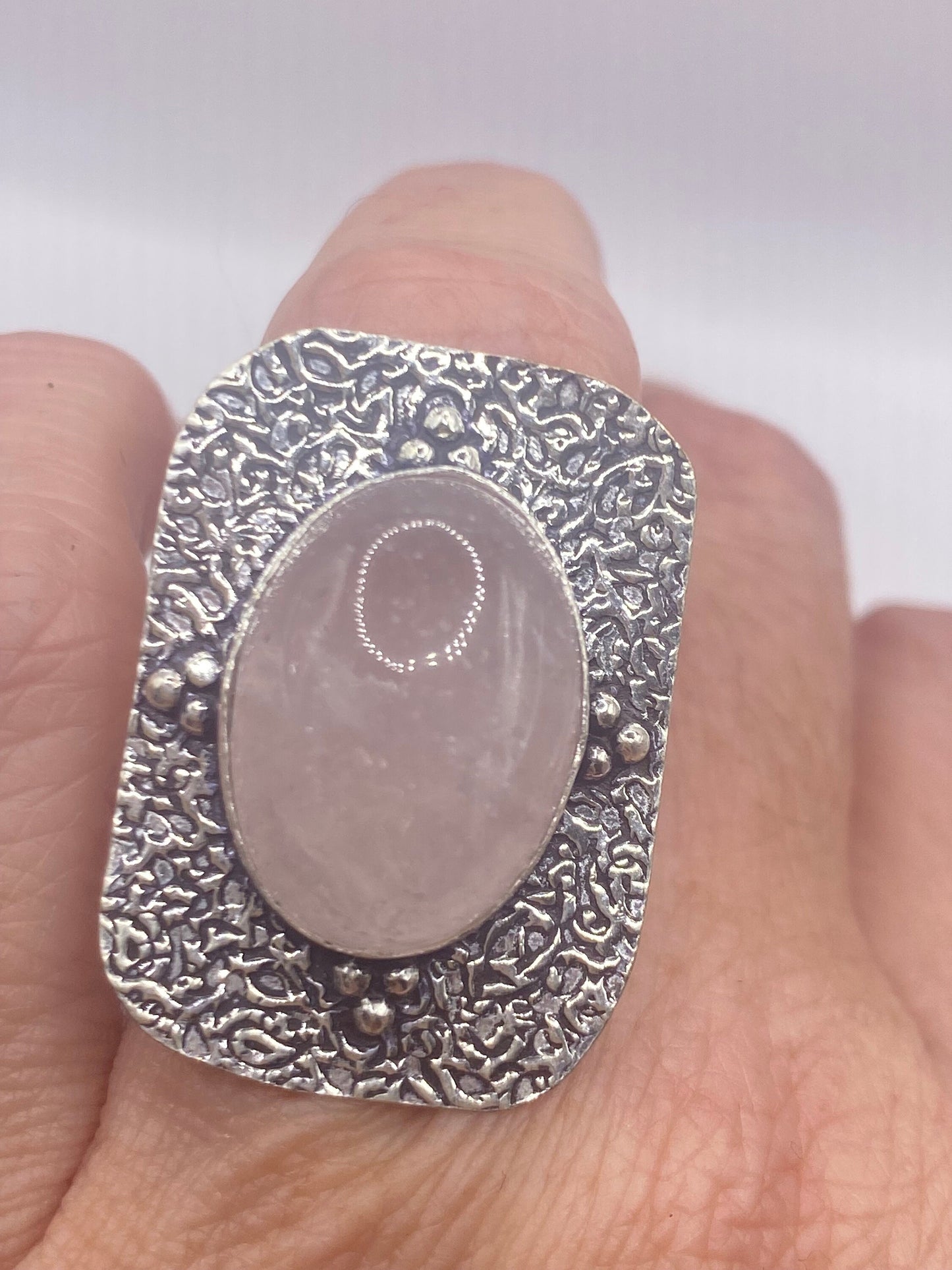 Vintage Pink Rose Quartz Silver Ring