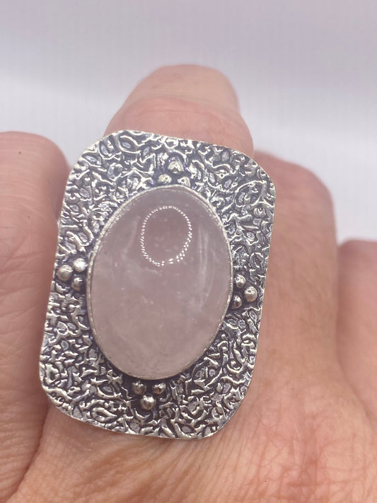 Vintage Pink Rose Quartz Silver Ring