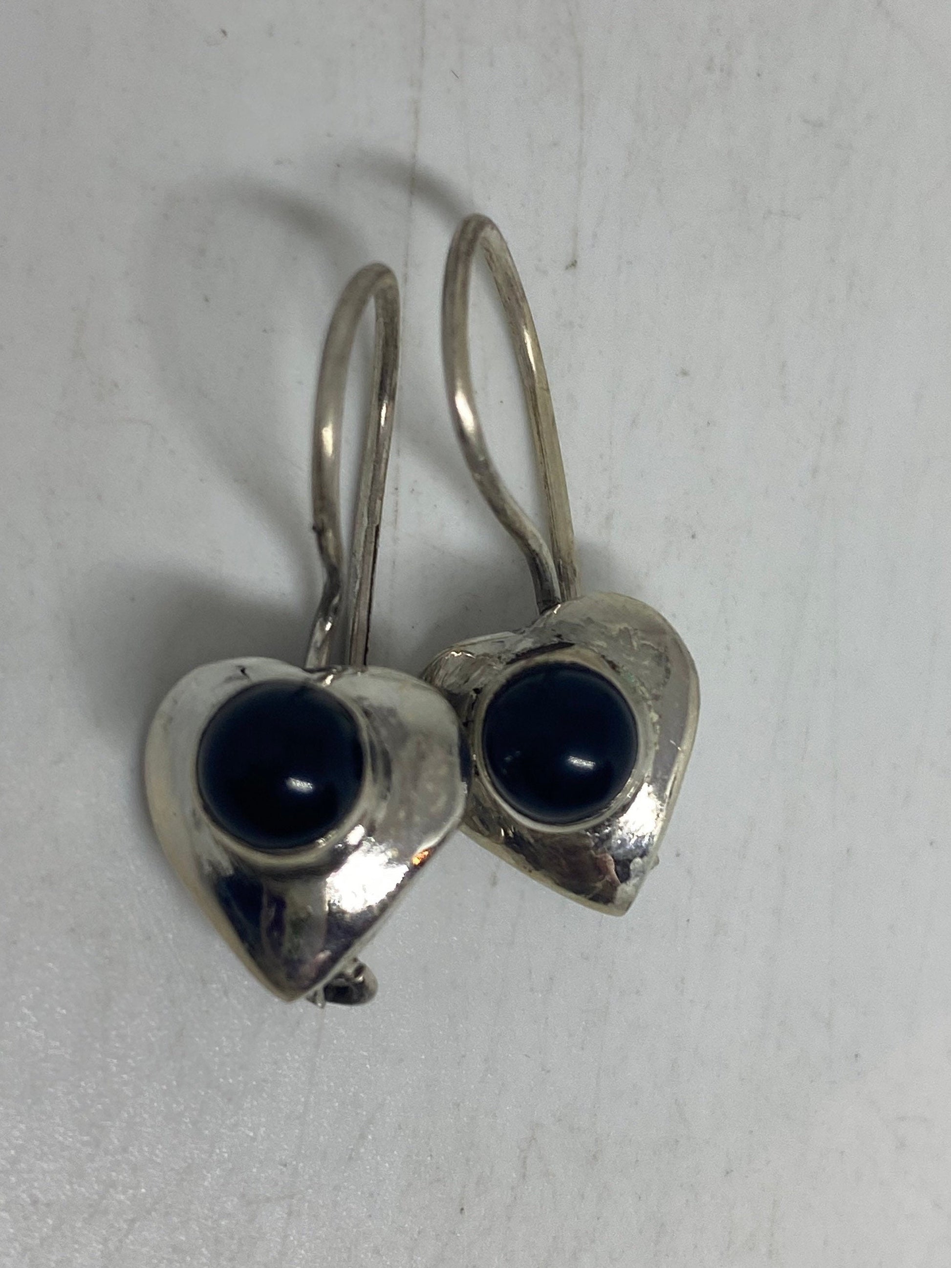 Vintage Black Earring Onyx 925 Sterling Silver Deco Dangle Chandelier