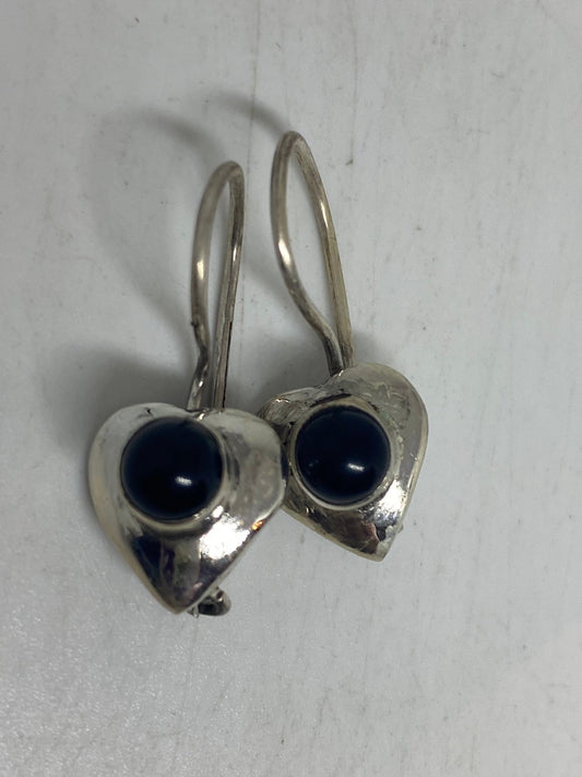 Vintage Black Earring Onyx 925 Sterling Silver Deco Dangle Chandelier