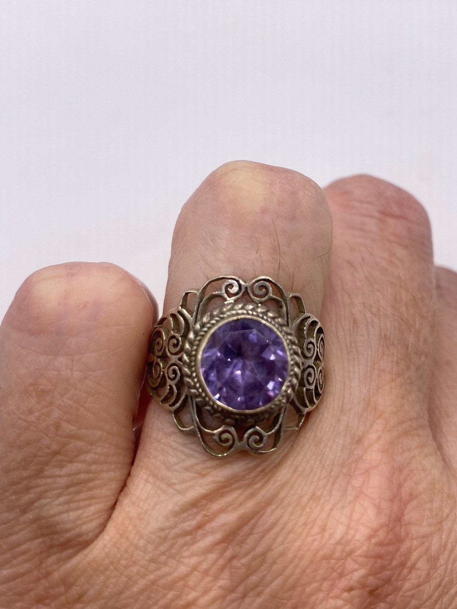 Vintage Purple Color Change Alexandrite 925 Sterling Silver Ring