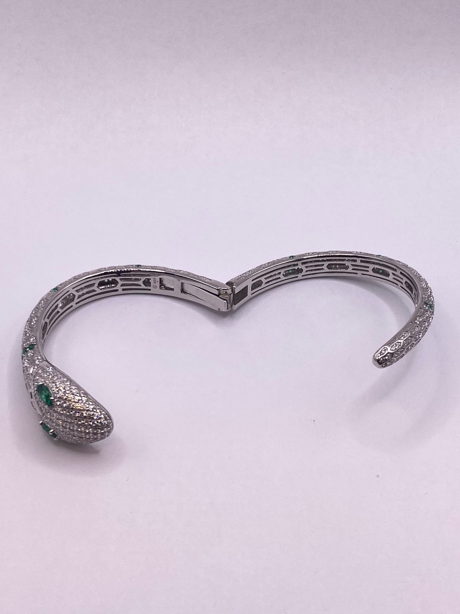 Vintage Snake Bangle Bracelet 925 Sterling Silver Crystal Pave