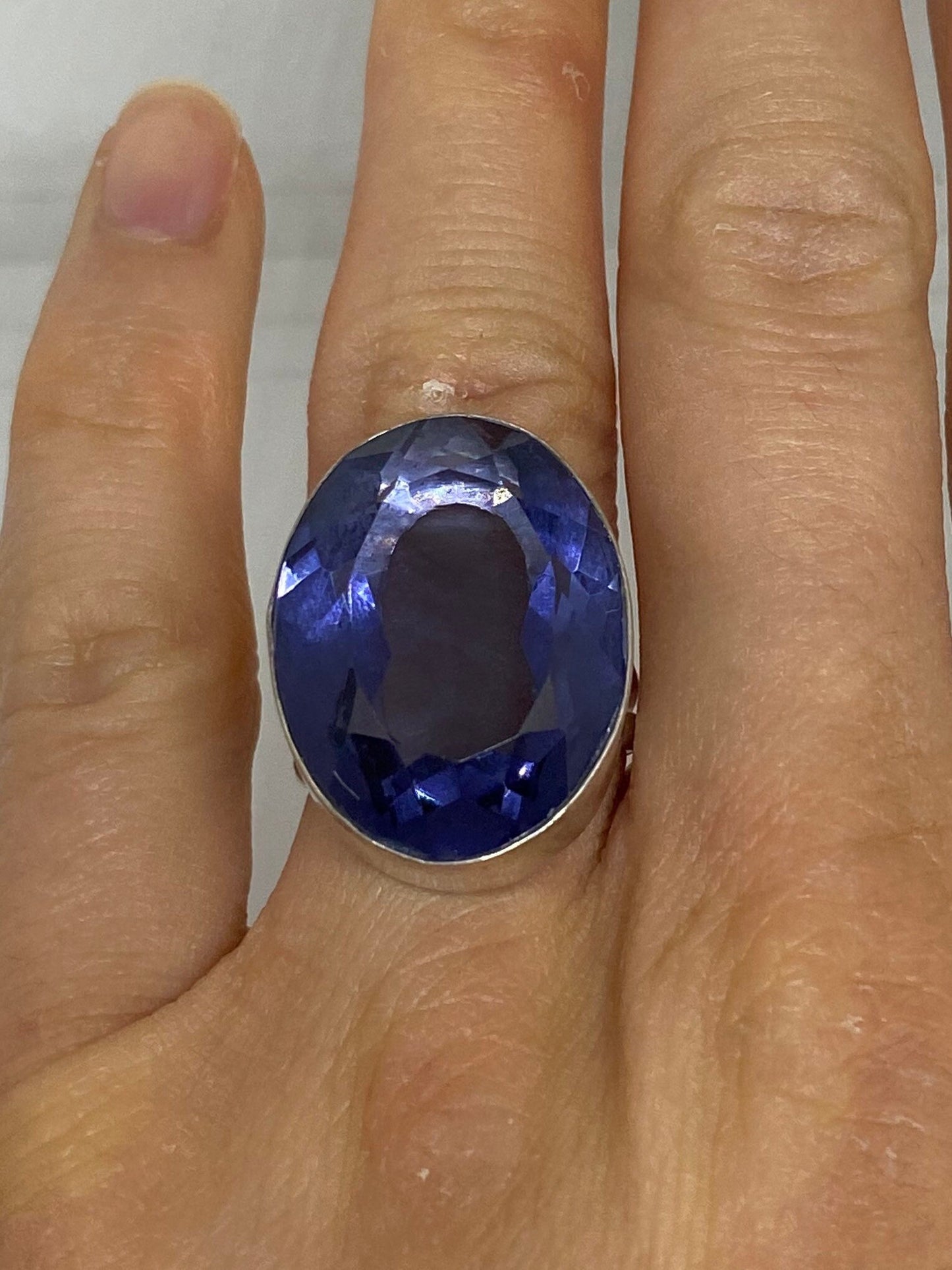 Vintage Blue Vintage Art Glass Ring About 1 Inch Long Knuckle Ring