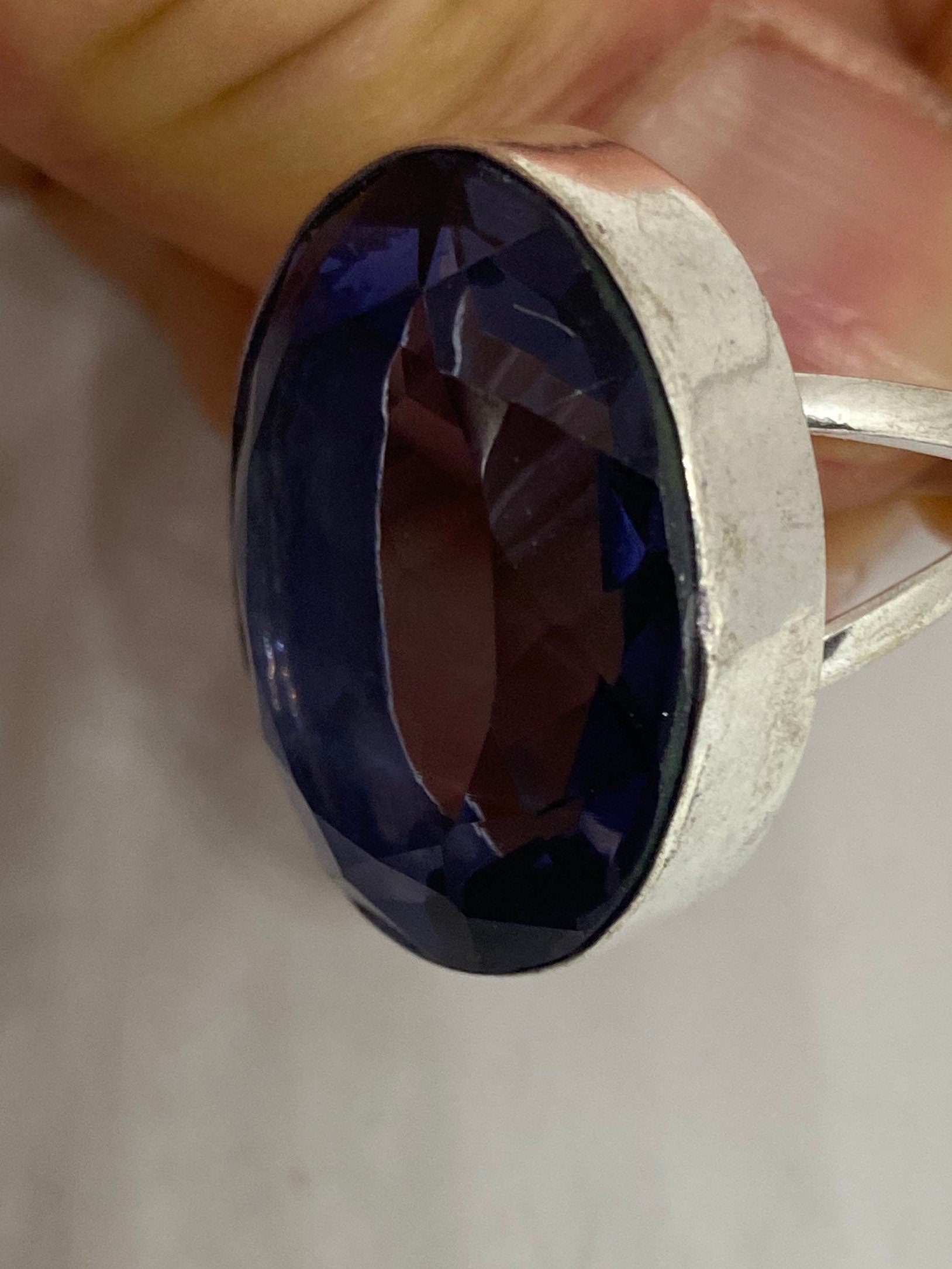 Vintage Blue Vintage Art Glass Ring About 1 Inch Long Knuckle Ring