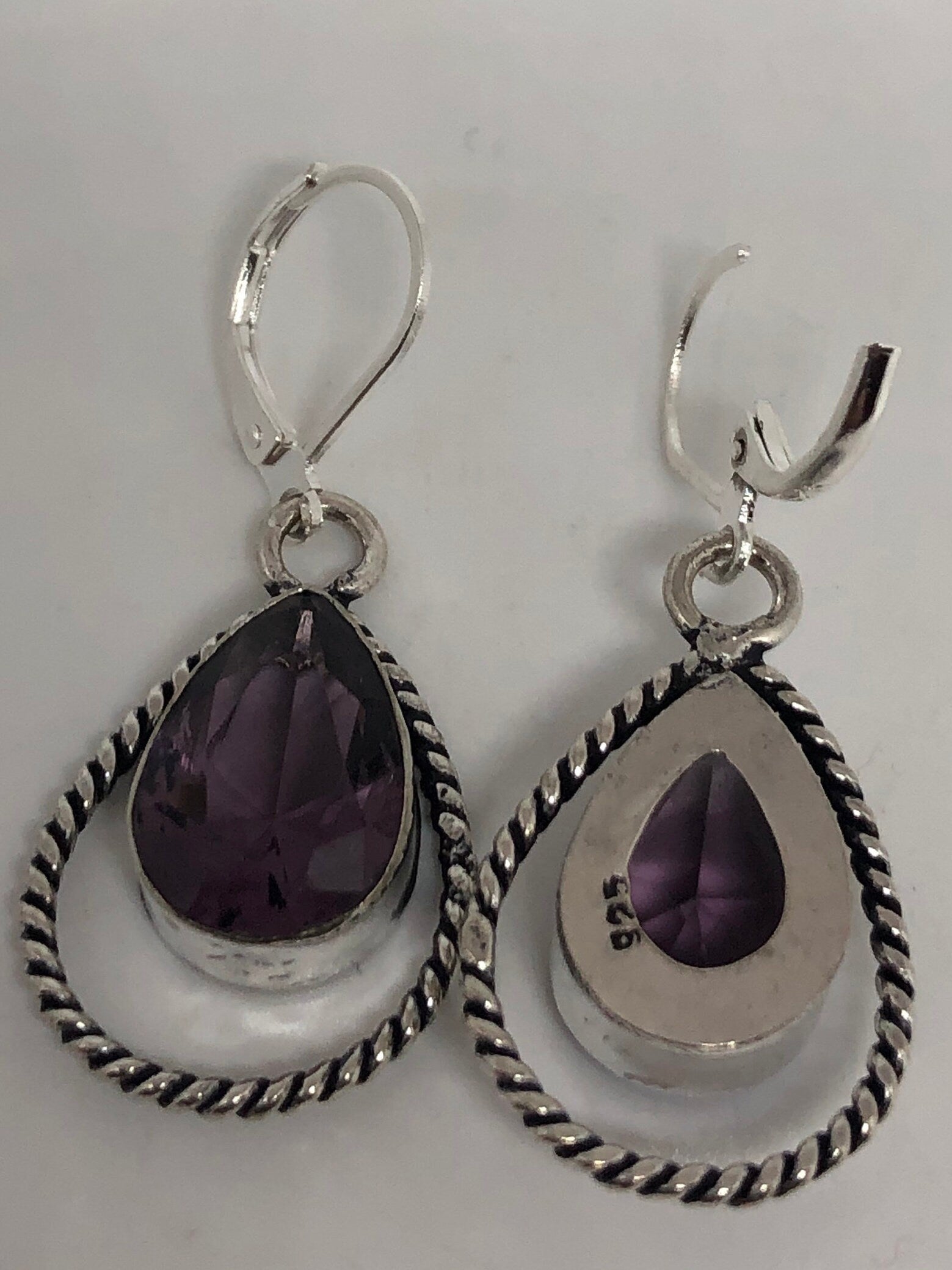 Vintage Sterling Silver Purple Amethyst Lever Back Earrings