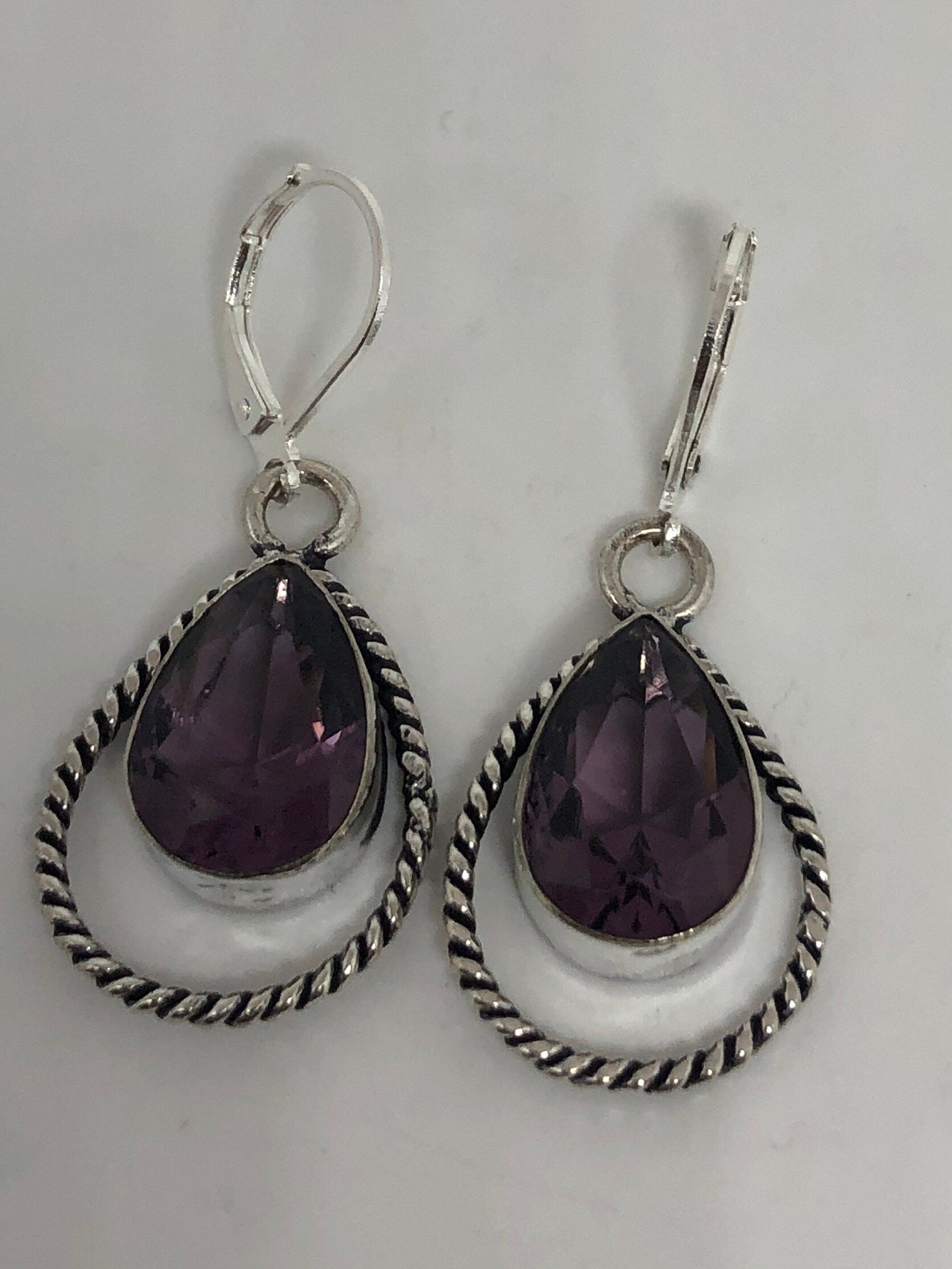 Vintage Sterling Silver Purple Amethyst Lever Back Earrings