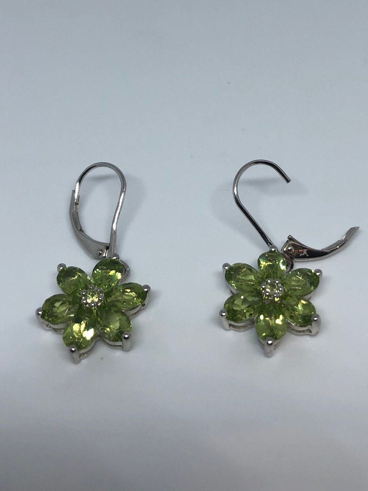Vintage 925 Sterling Silver Green Peridot Leverback Earrings