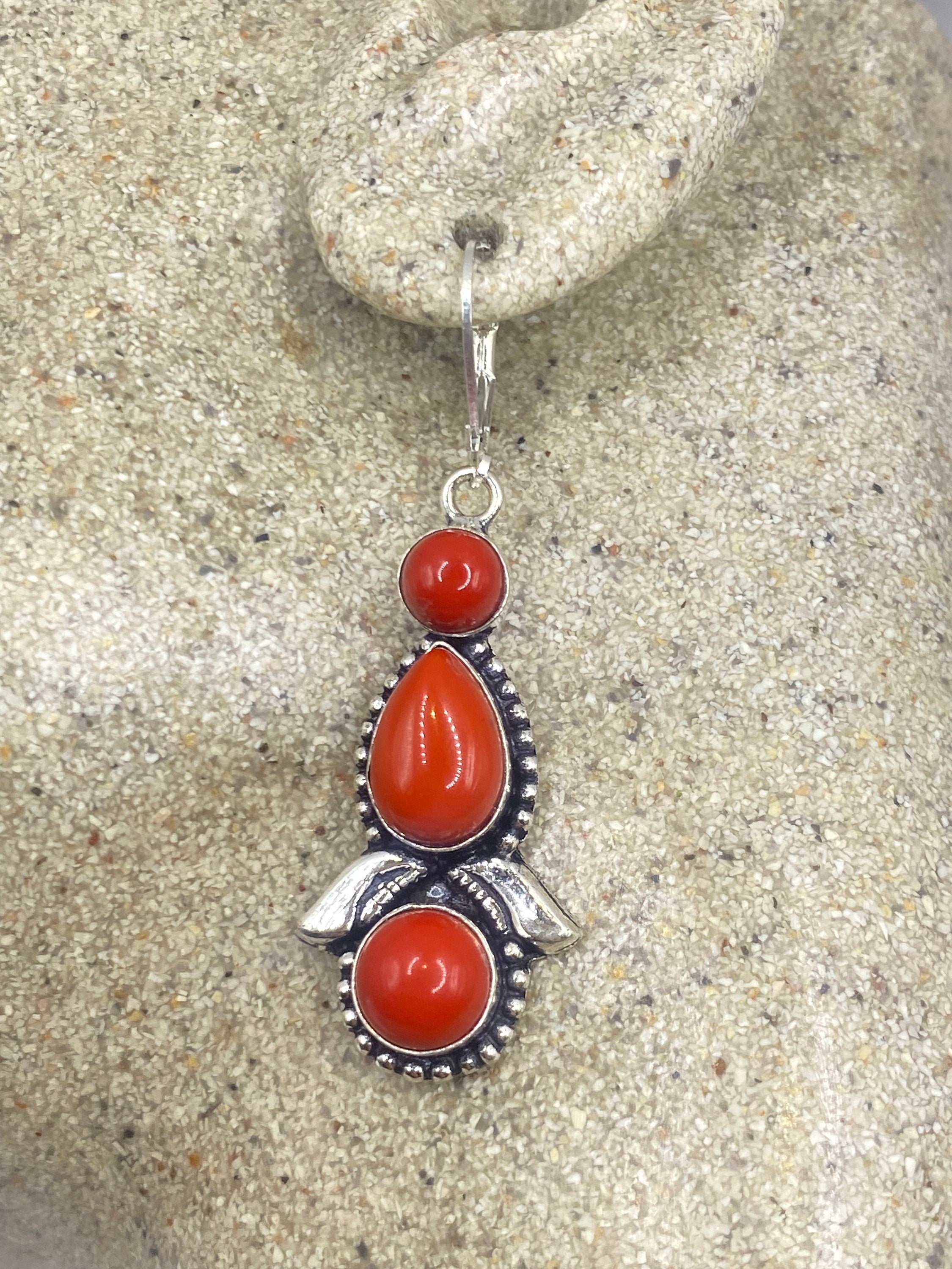 Earrings Red Coral 925 Silver - Vintage 2024