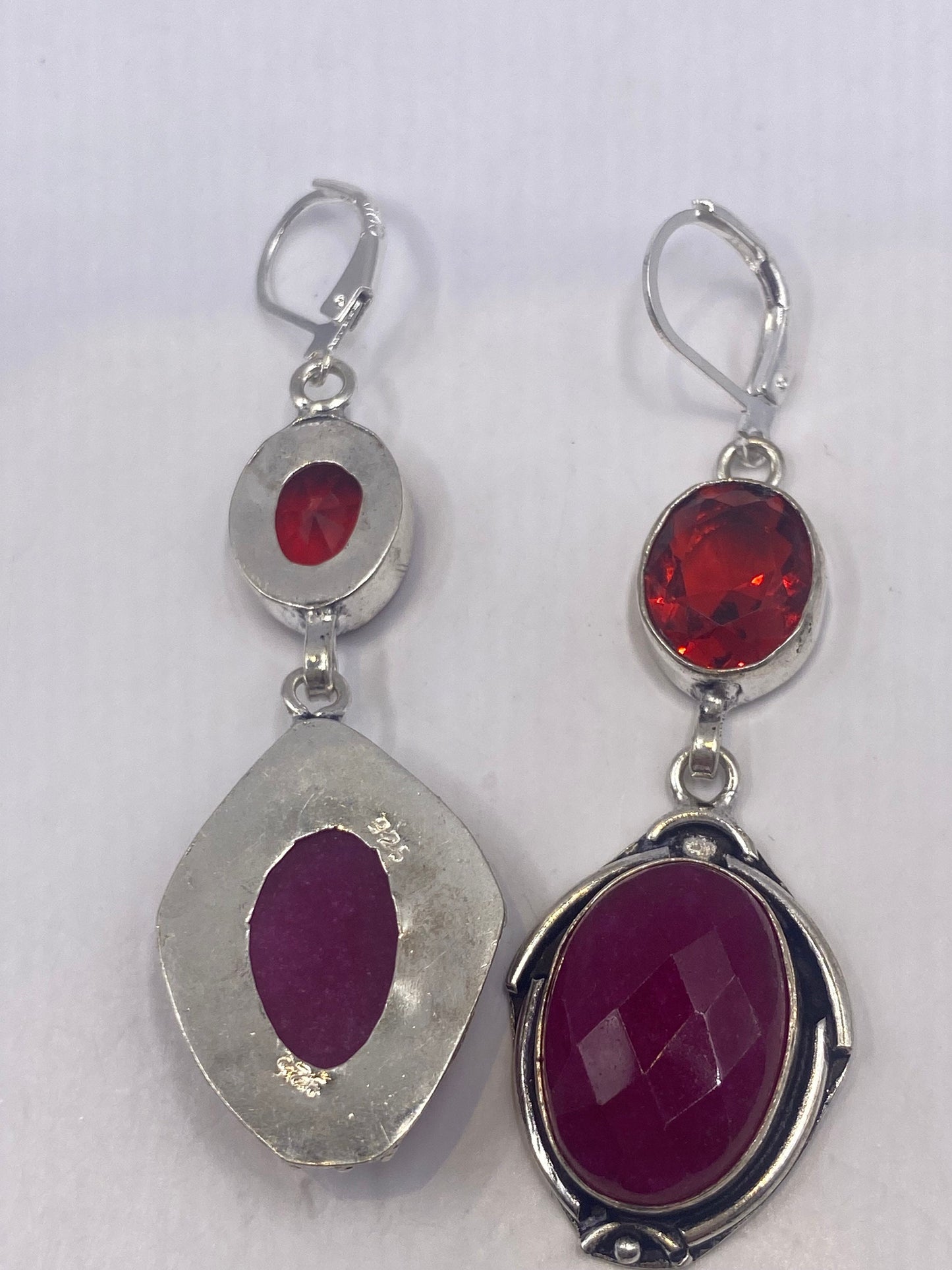 Vintage Pink Raw Ruby Earrings 925 Sterling Silver Leverback