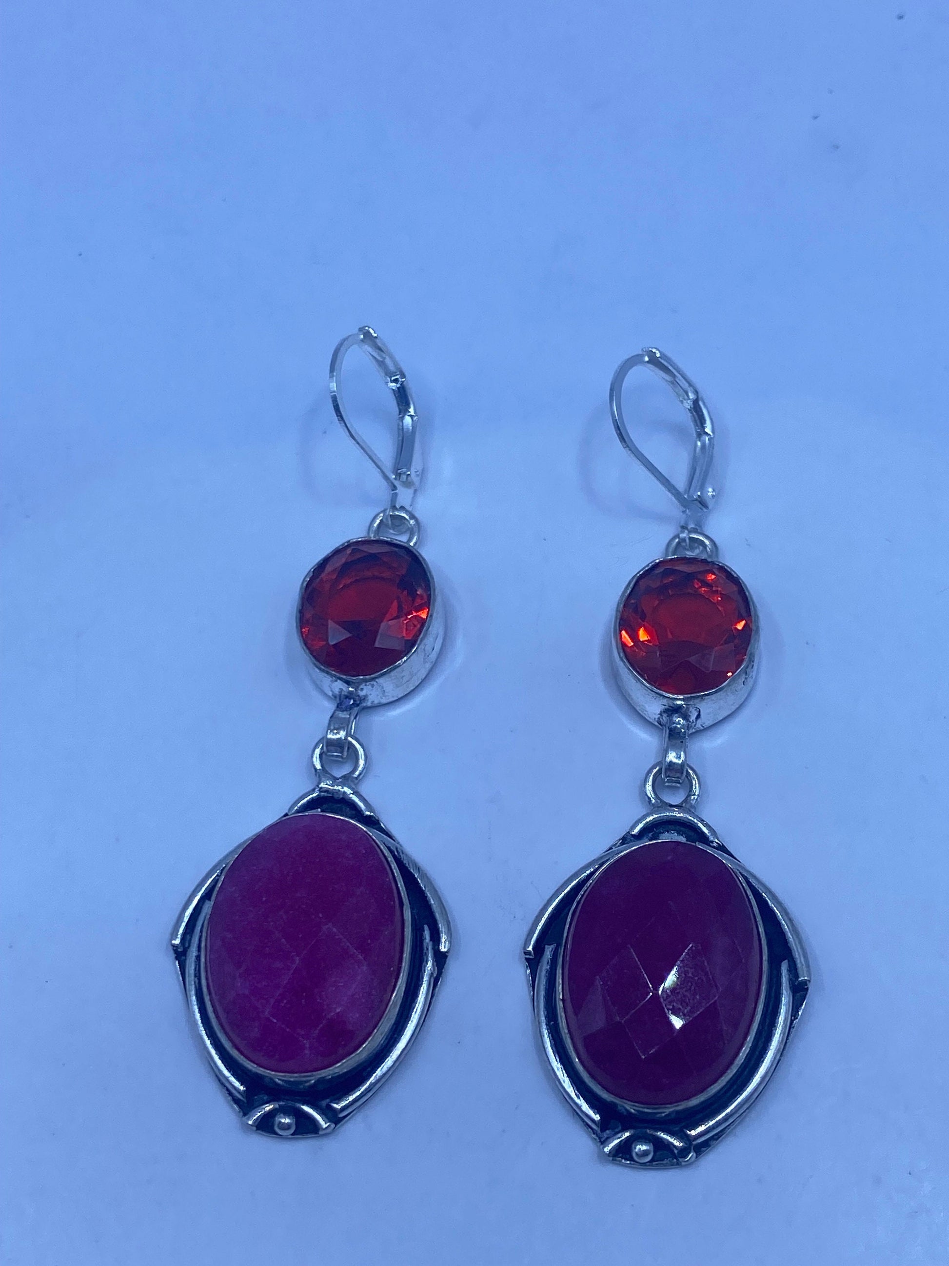 Vintage Pink Raw Ruby Earrings 925 Sterling Silver Leverback