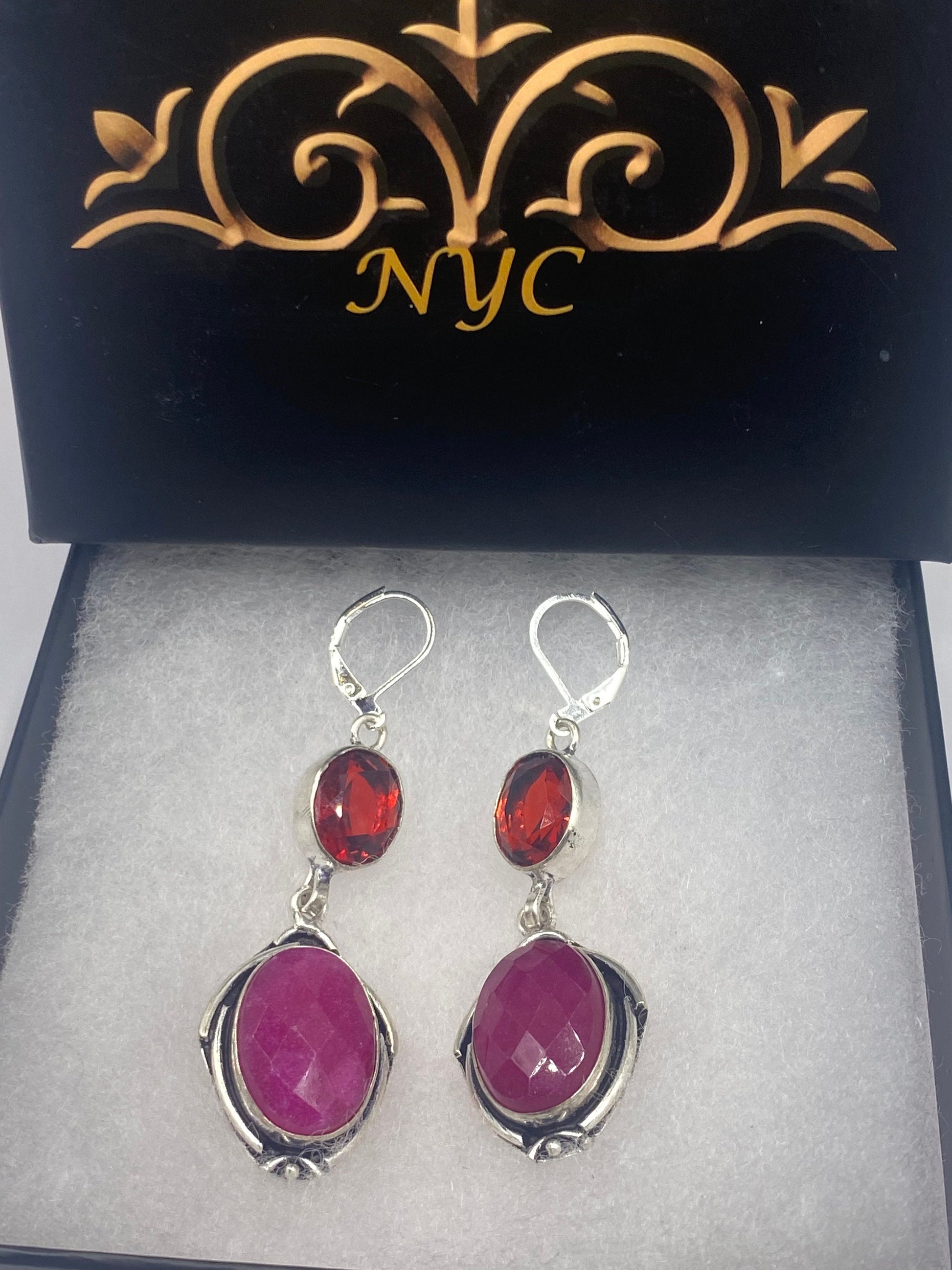 Vintage Pink Raw Ruby Earrings 925 Sterling Silver Leverback