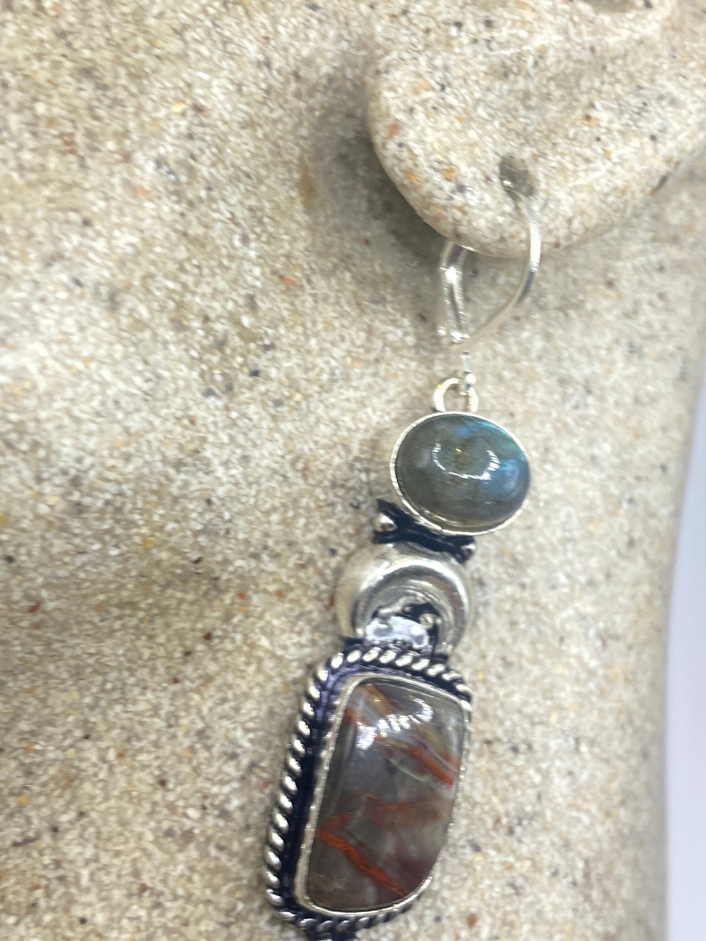 Vintage Labradorite Silver Dangle Earrings