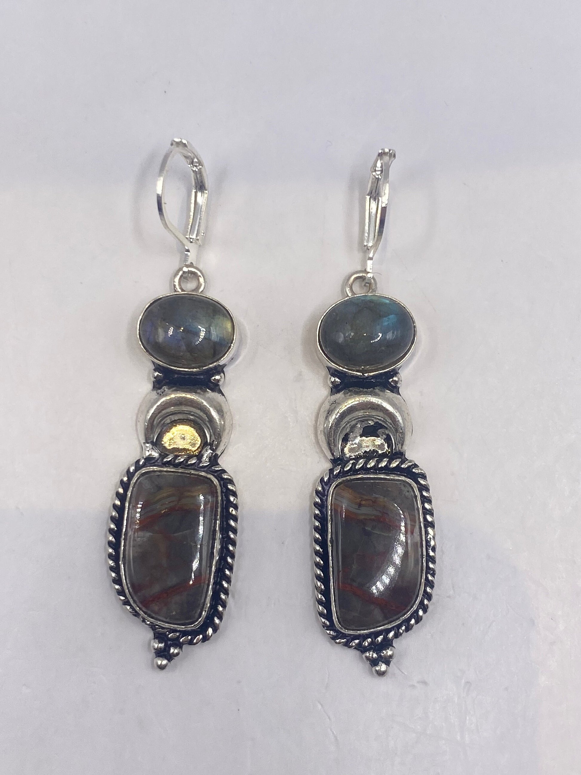 Vintage Labradorite Silver Dangle Earrings