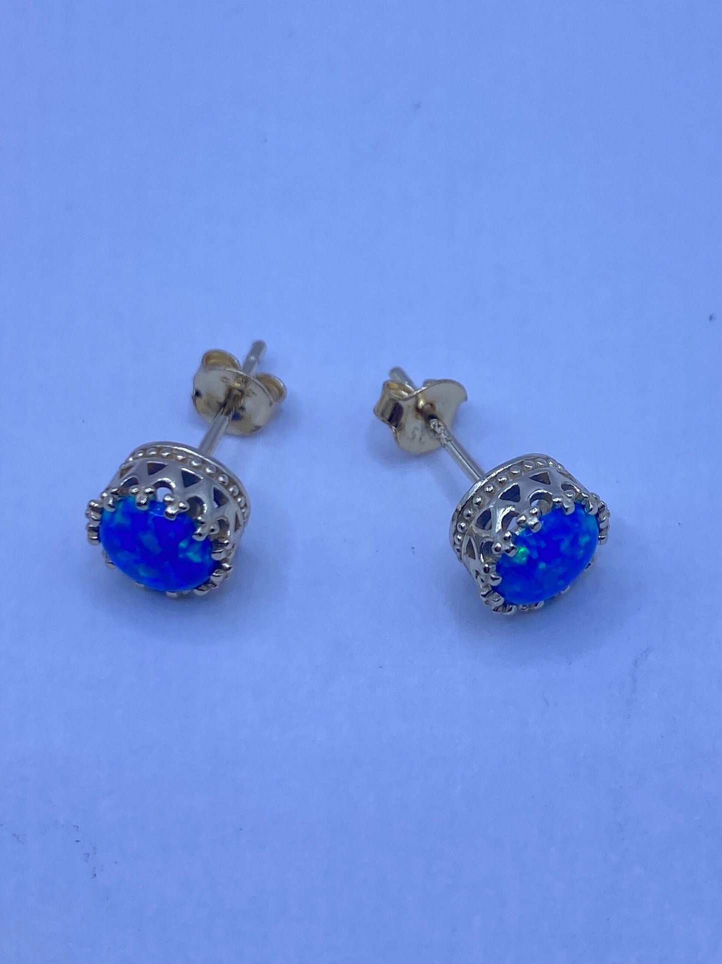 Vintage Blue Opal Earrings 925 Sterling Silver Studs