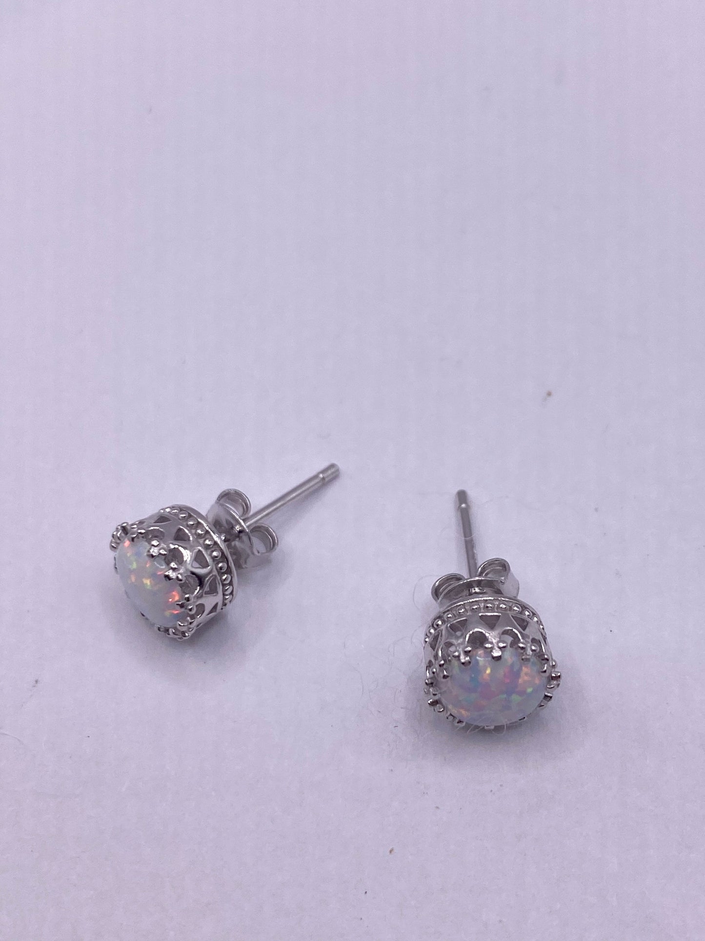 Vintage Blue Opal Earrings 925 Sterling Silver Studs