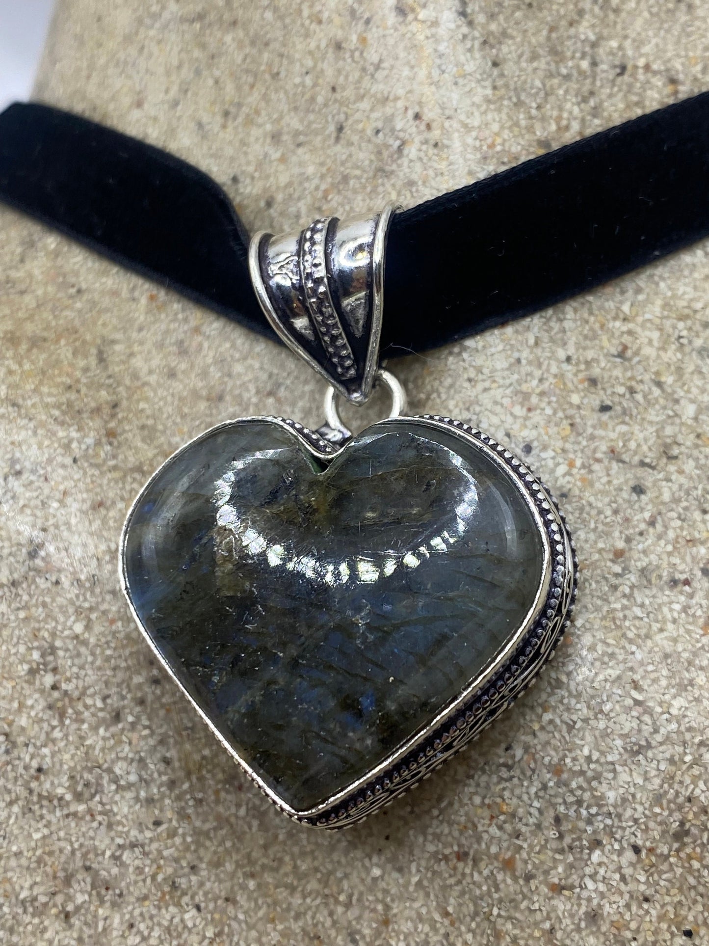 Vintage Heart Antique Blue Labradorite Choker Necklace