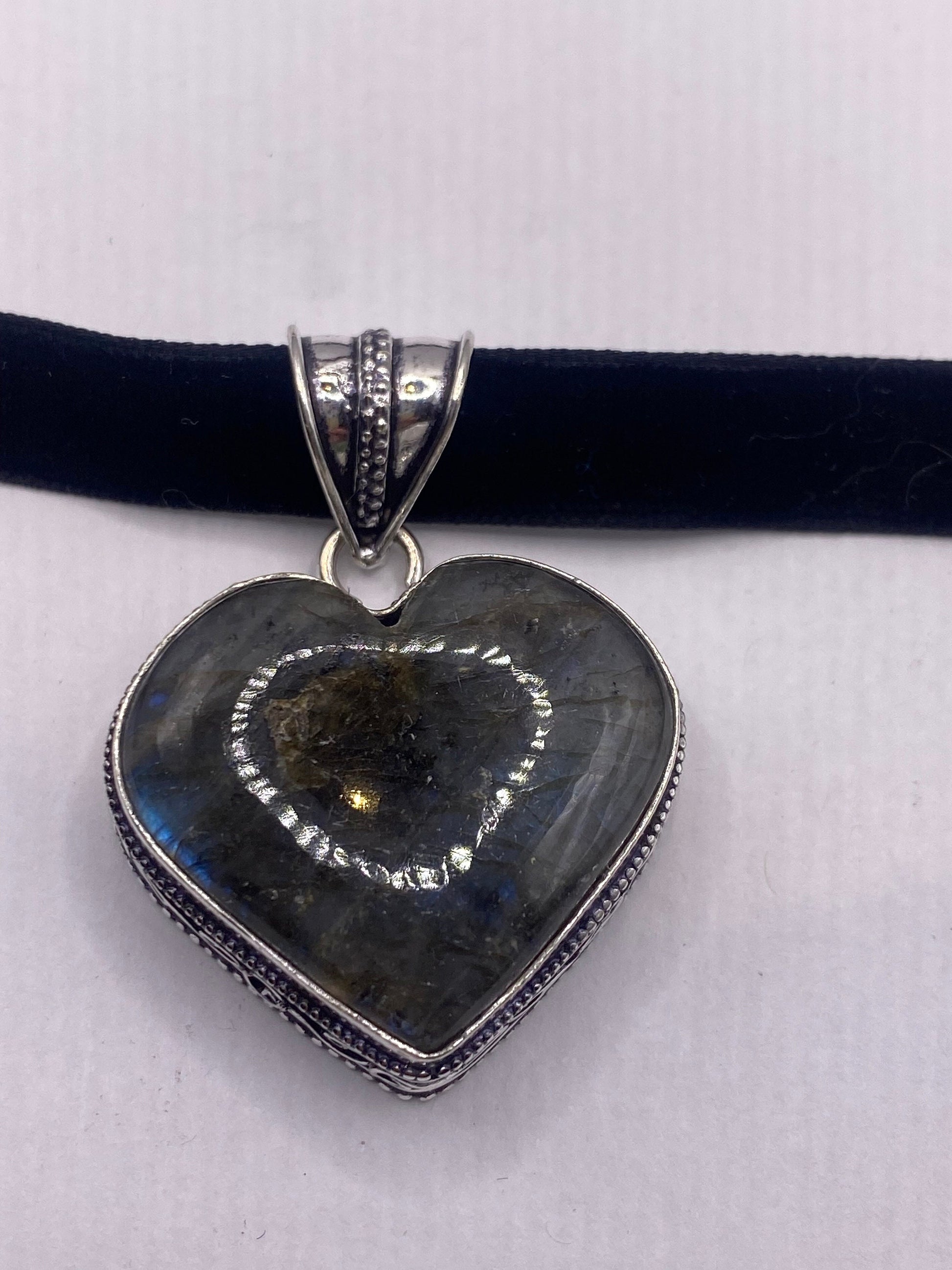 Vintage Heart Antique Blue Labradorite Choker Necklace