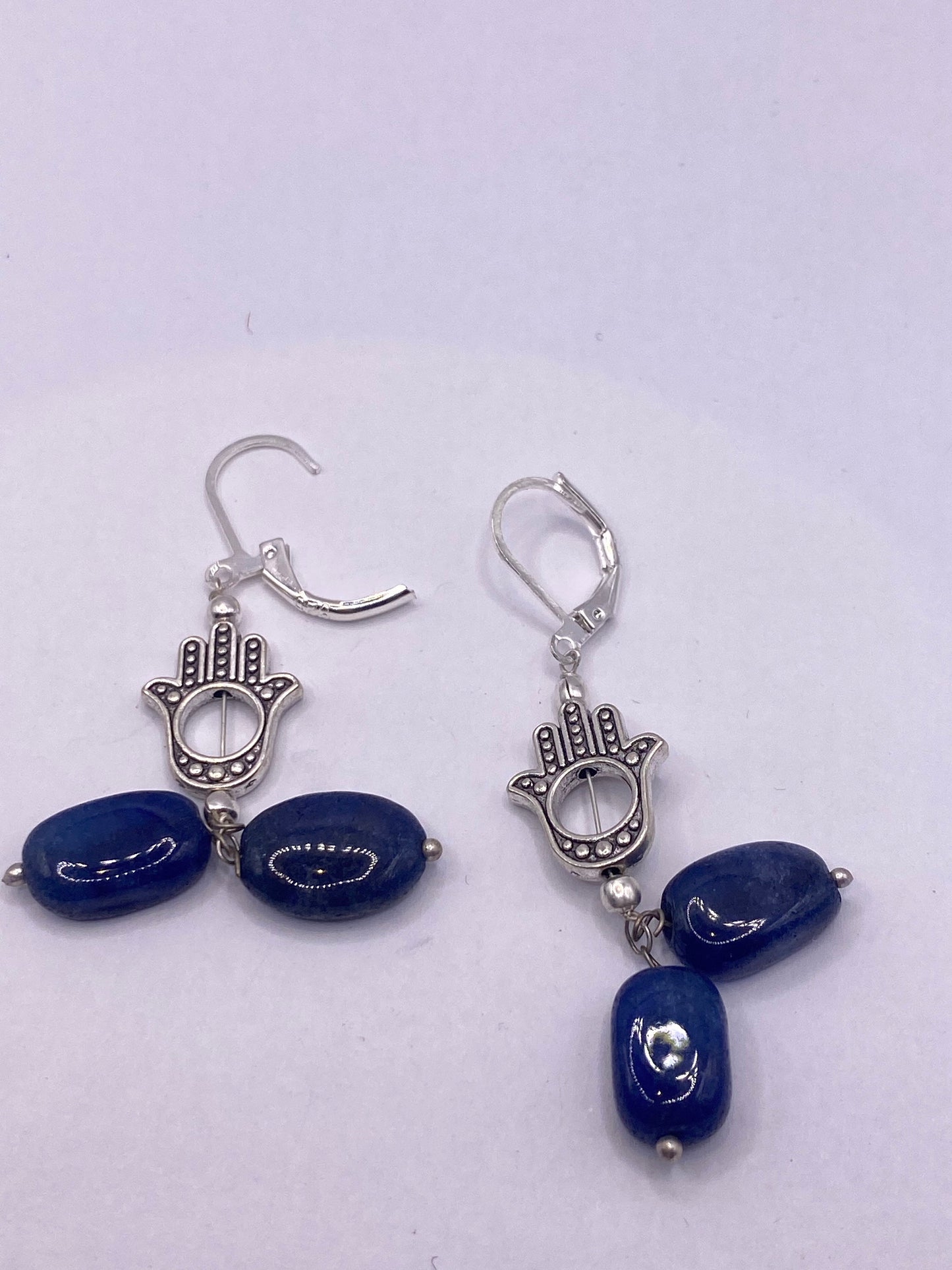 Vintage Blue Raw Sapphire Sterling Silver Lever Back Chandelier Earrings