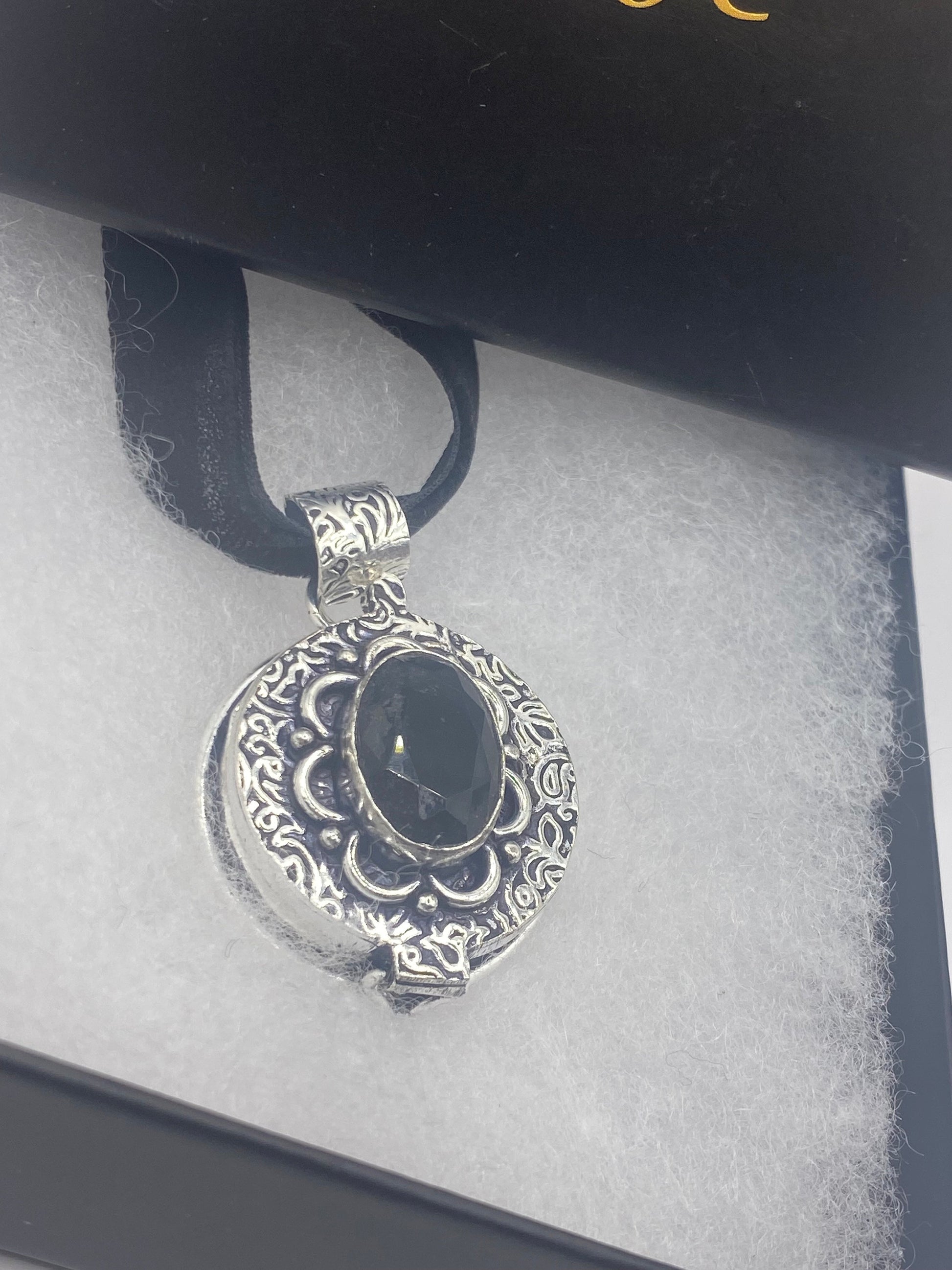 Vintage Deco Poison Box Locket Choker Silver Necklace