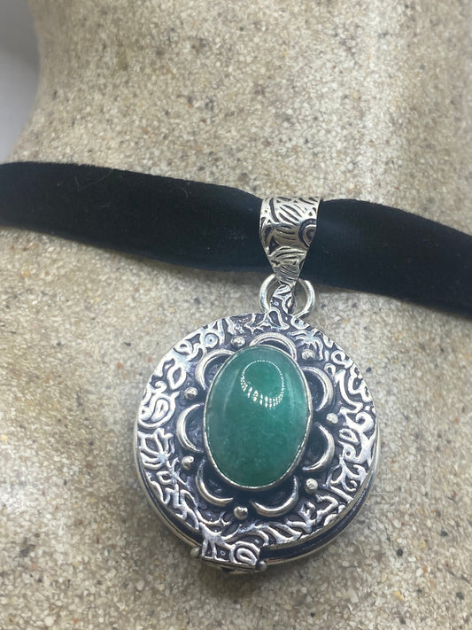 Vintage Deco Poison Box Locket Choker Silver Necklace