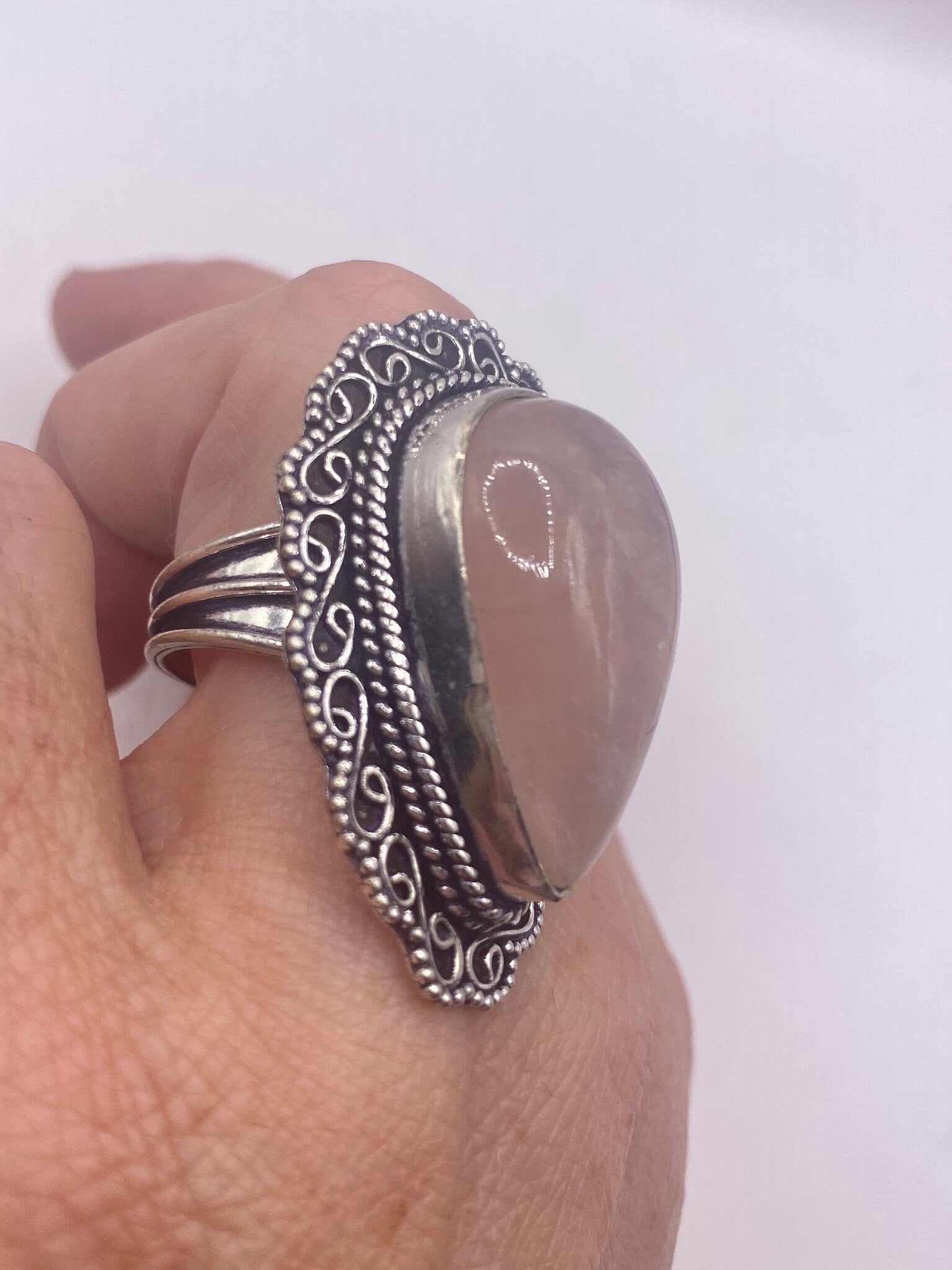 Vintage Genuine Rose Quartz Silver Ring