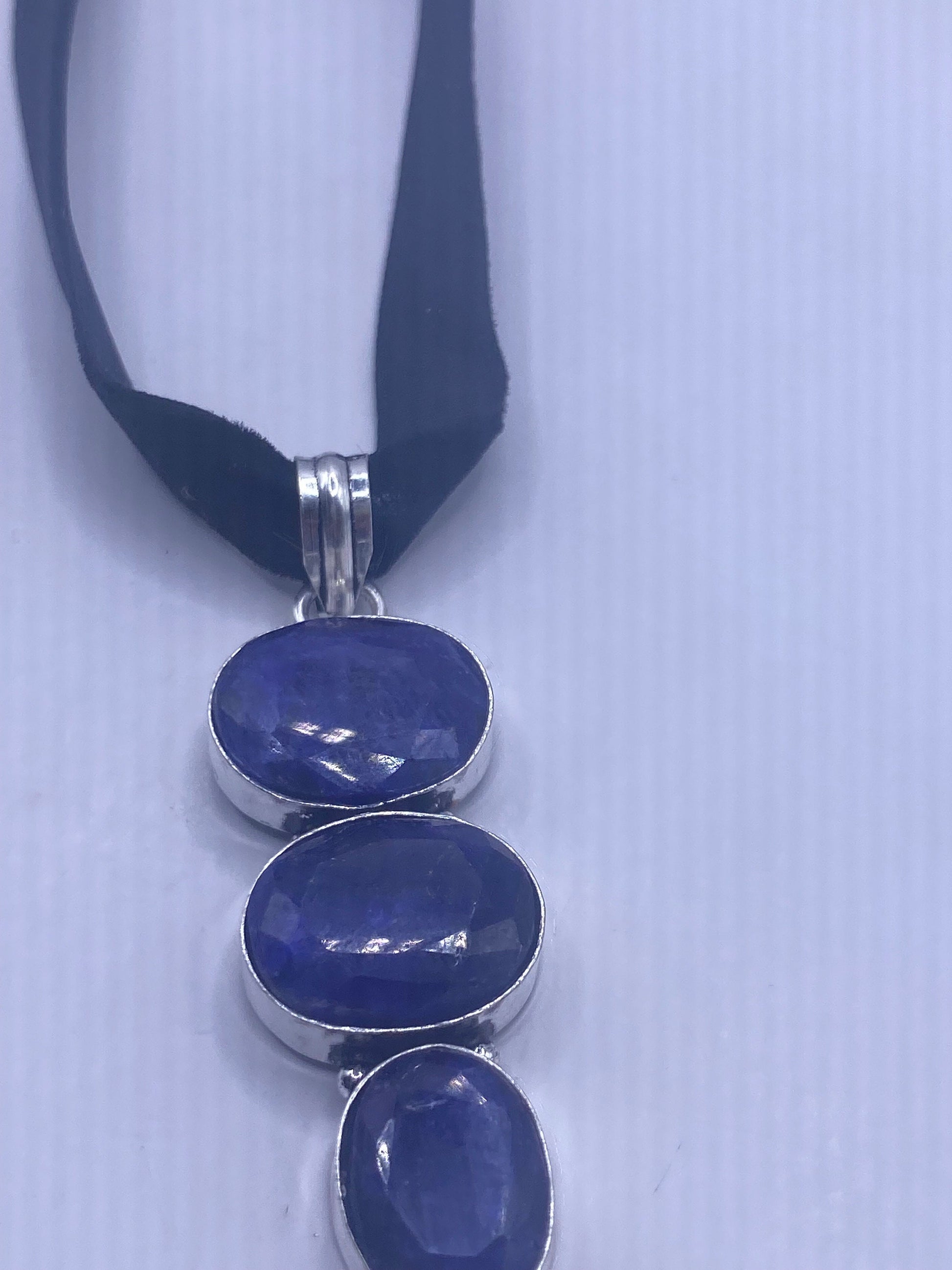 Vintage Raw Blue Sapphire and Pearl Choker Pendant