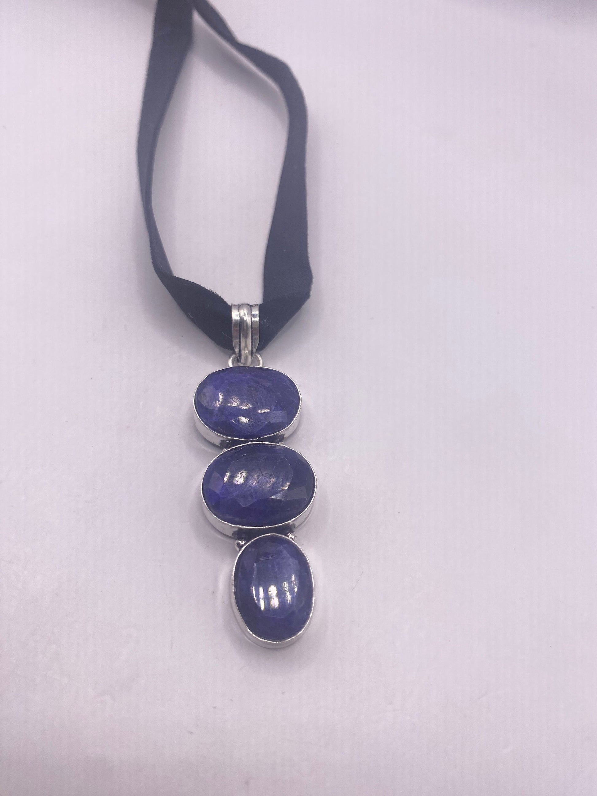 Vintage Raw Blue Sapphire and Pearl Choker Pendant