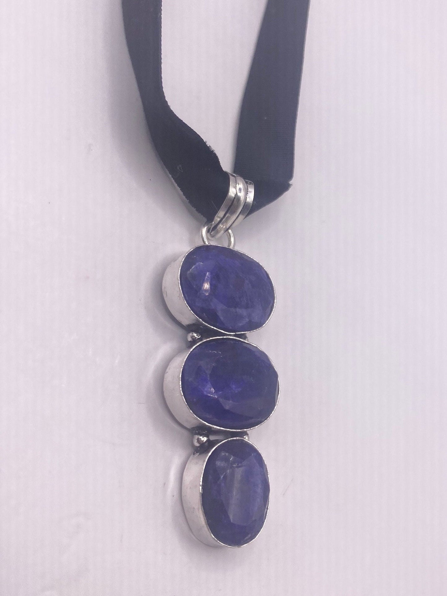 Vintage Raw Blue Sapphire and Pearl Choker Pendant