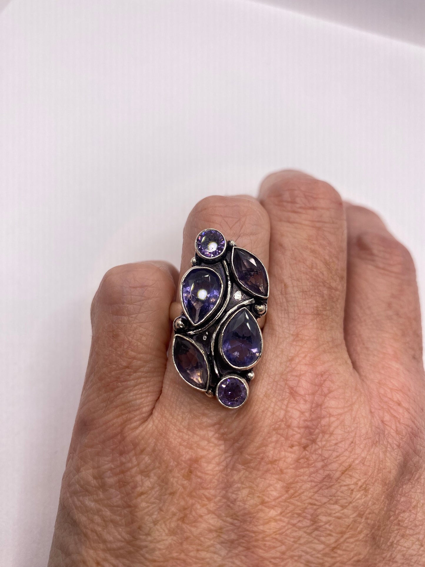 Vintage Blue Iolite Silver Statement Cocktail Ring