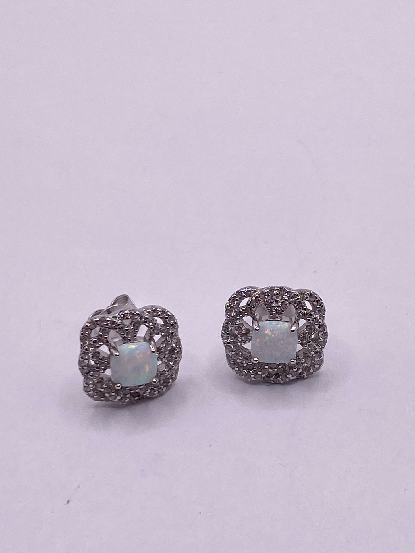 Vintage Opal Earrings 925 Sterling Silver Stud Button