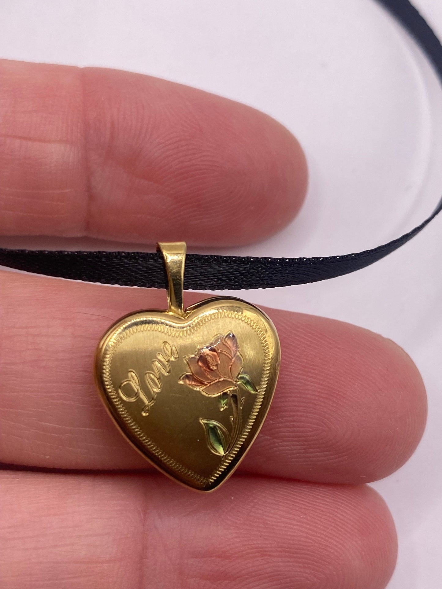 Vintage Heart Locket Choker Gold Filled Necklace