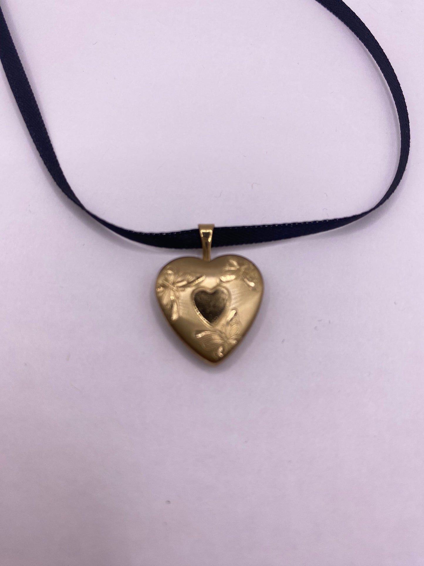 Vintage Heart Locket Butterflies Choker Gold Filled Necklace
