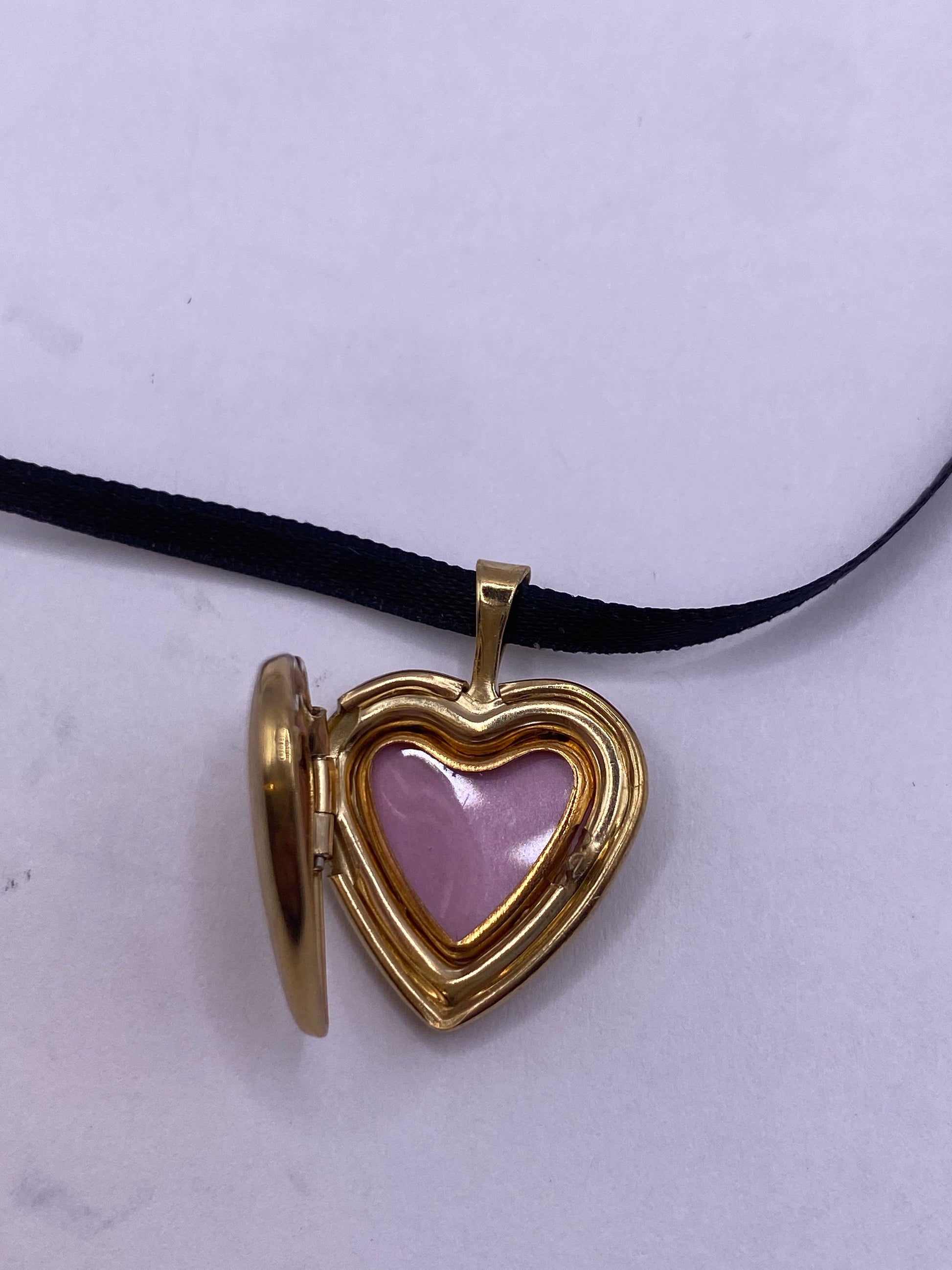 Vintage Heart Flower Locket Choker Gold Filled Necklace