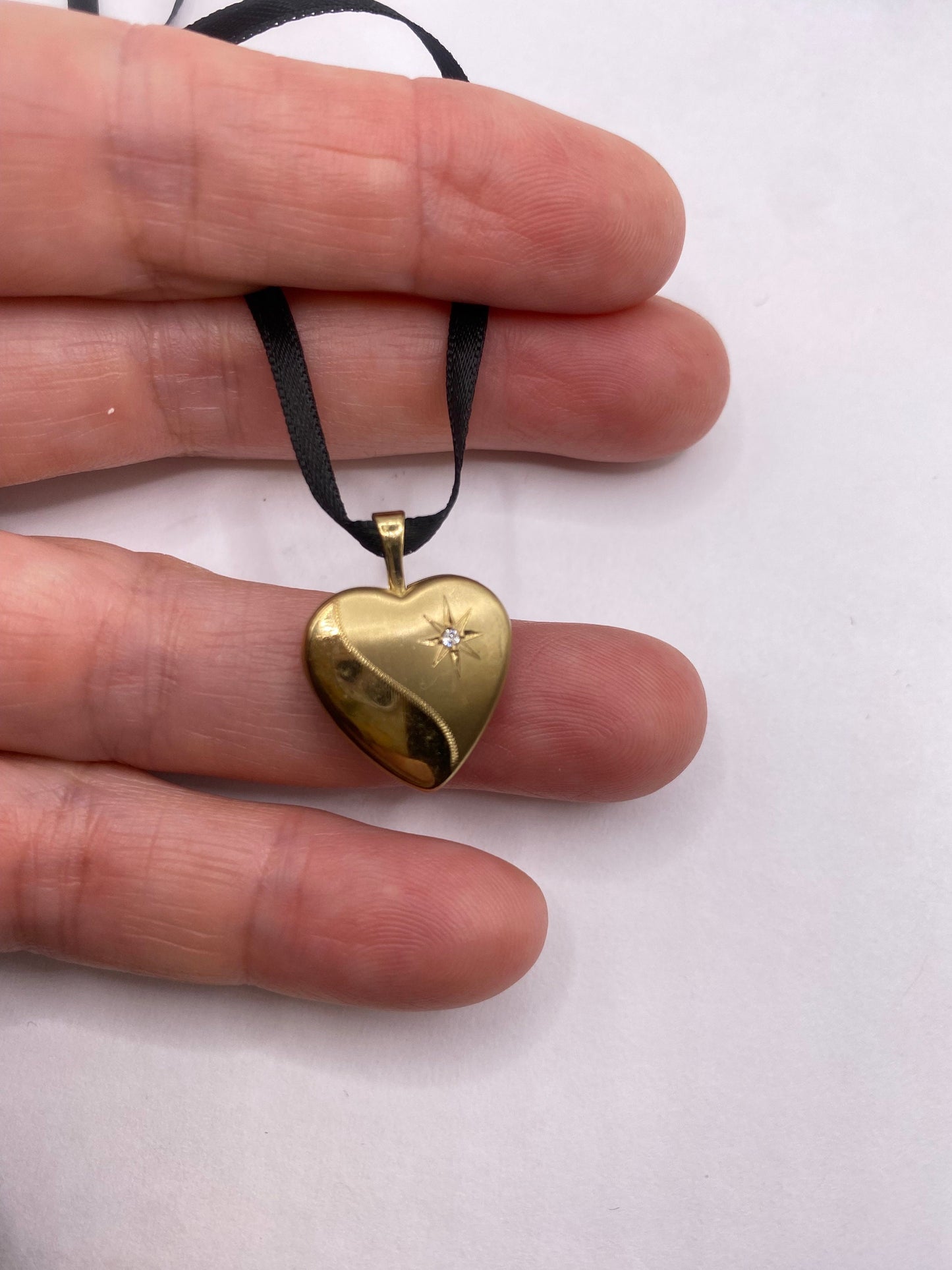 Vintage Heart Diamond Locket Choker Gold Filled Necklace