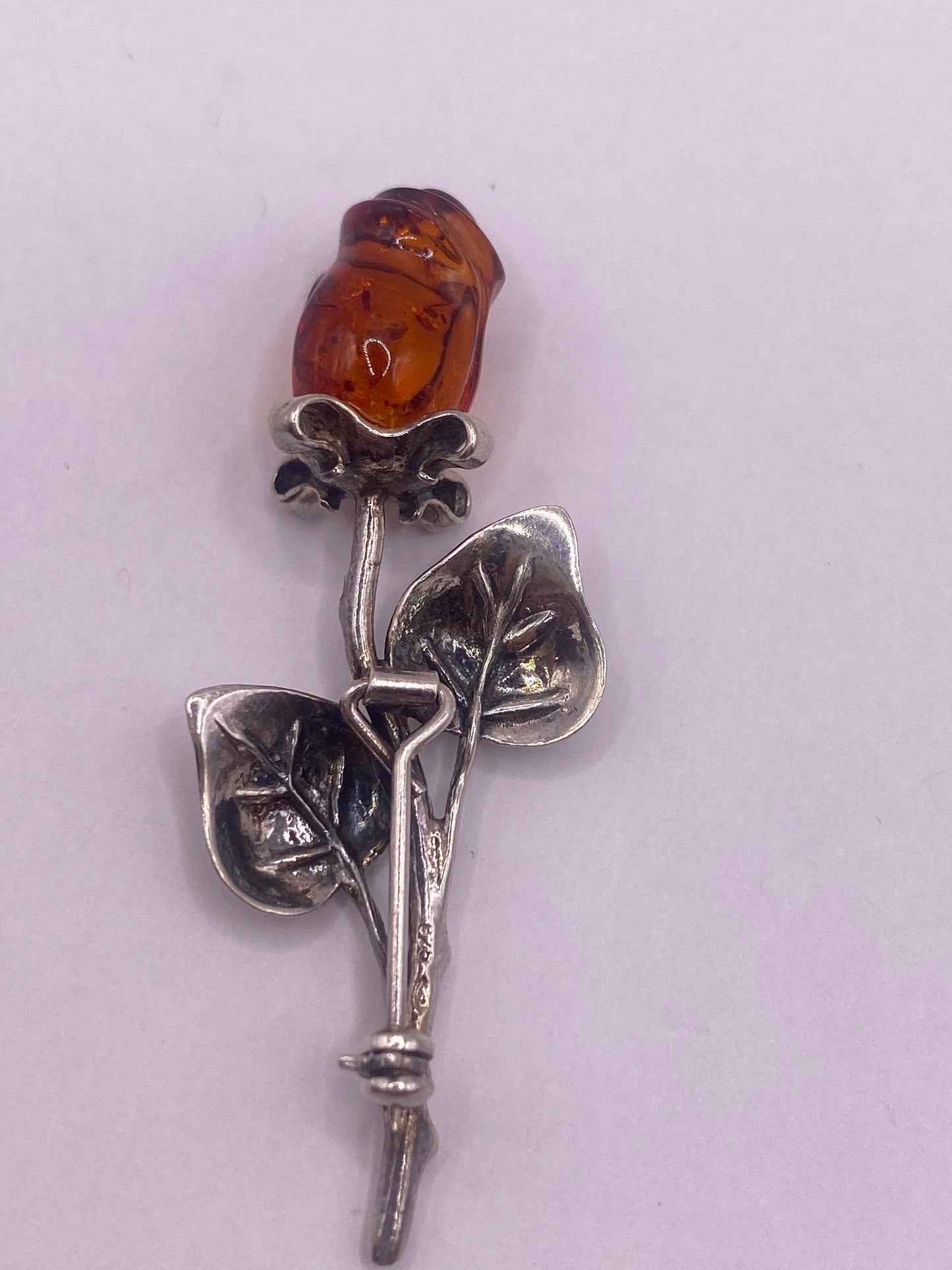 Vintage Hand Carved Golden Baltic Resin Rose Brooch Pin