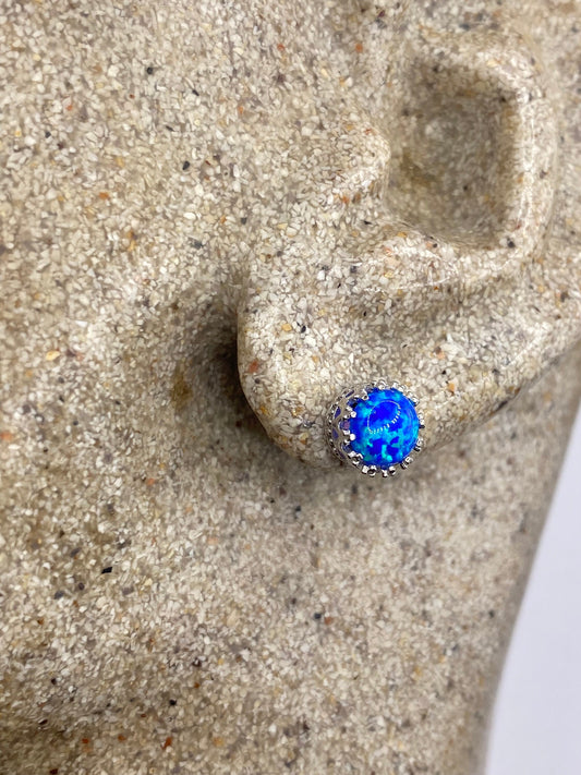Vintage Blue Opal Earrings 925 Sterling Silver Studs